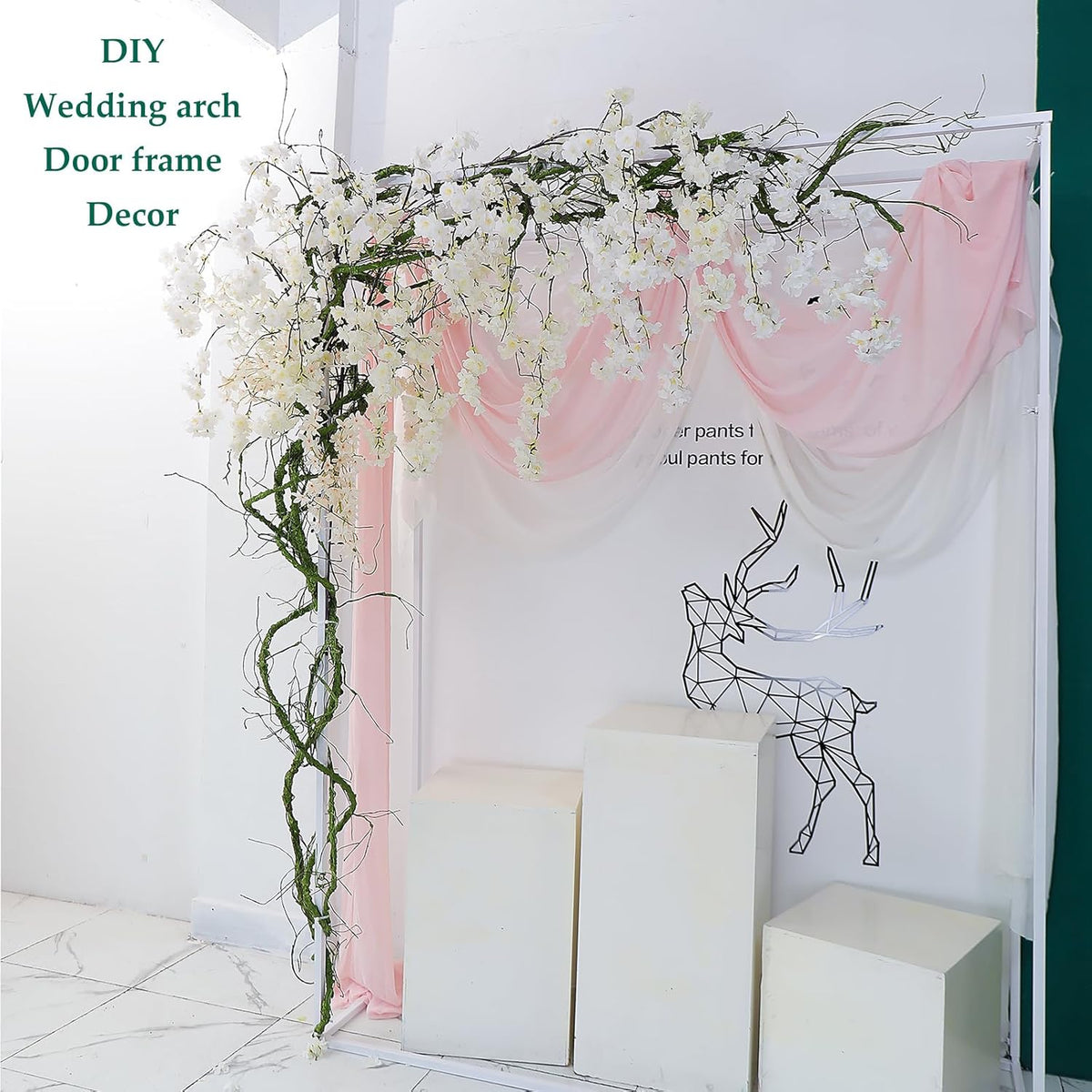 118 inch Small Green Artificial Tree Branches Grapevine Garland Ivy Willow Vines Plants Fake Cherry Blossom Tree Trunk Twigs for Wall Hanging Forest Room Home Wedding New Year Decoration