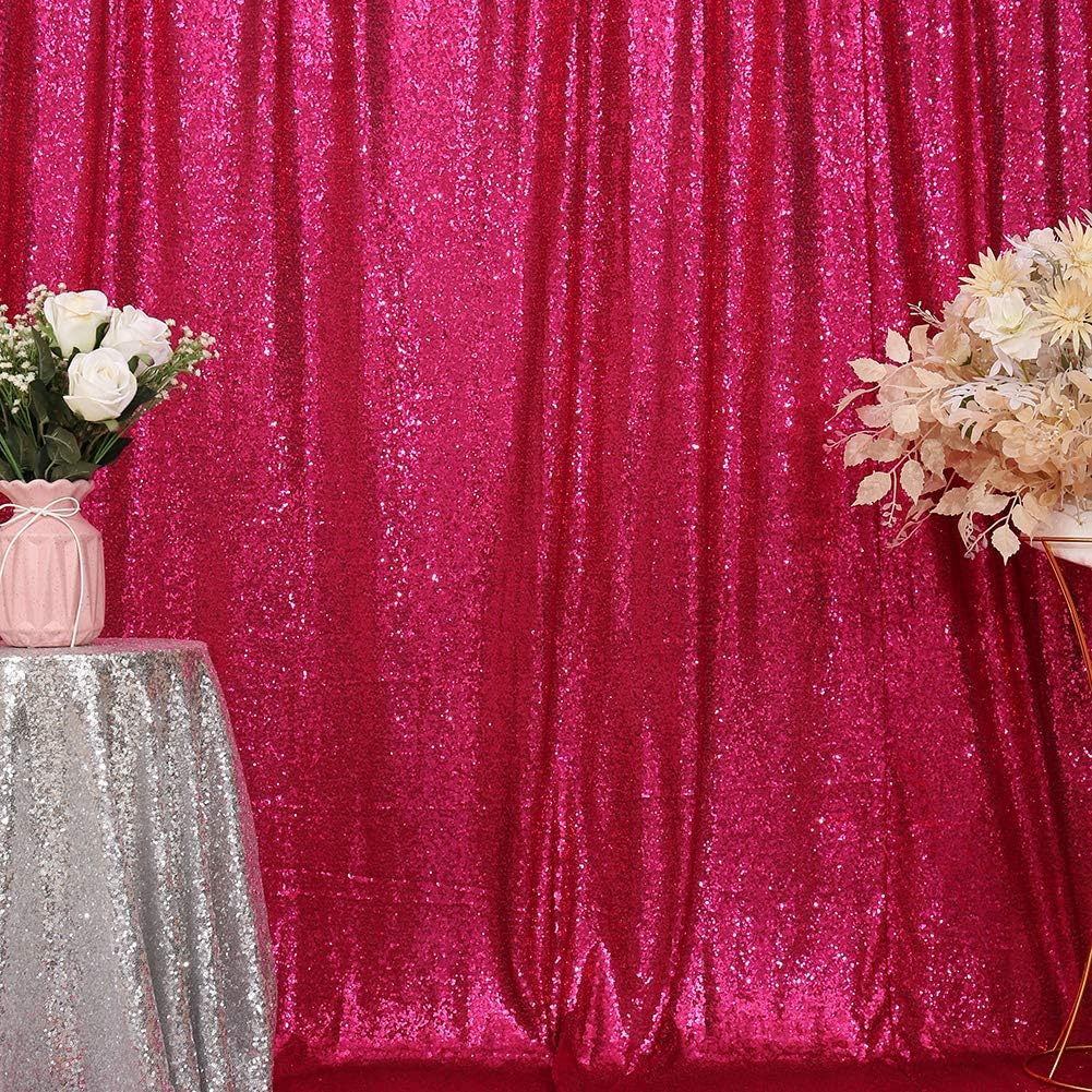 Eternal Beauty Hot Pink Sequin Backdrop, 7x7 Ft Glitter Background Curtains for Shimmer Photography Party Wedding Birthday Back Drop Decor