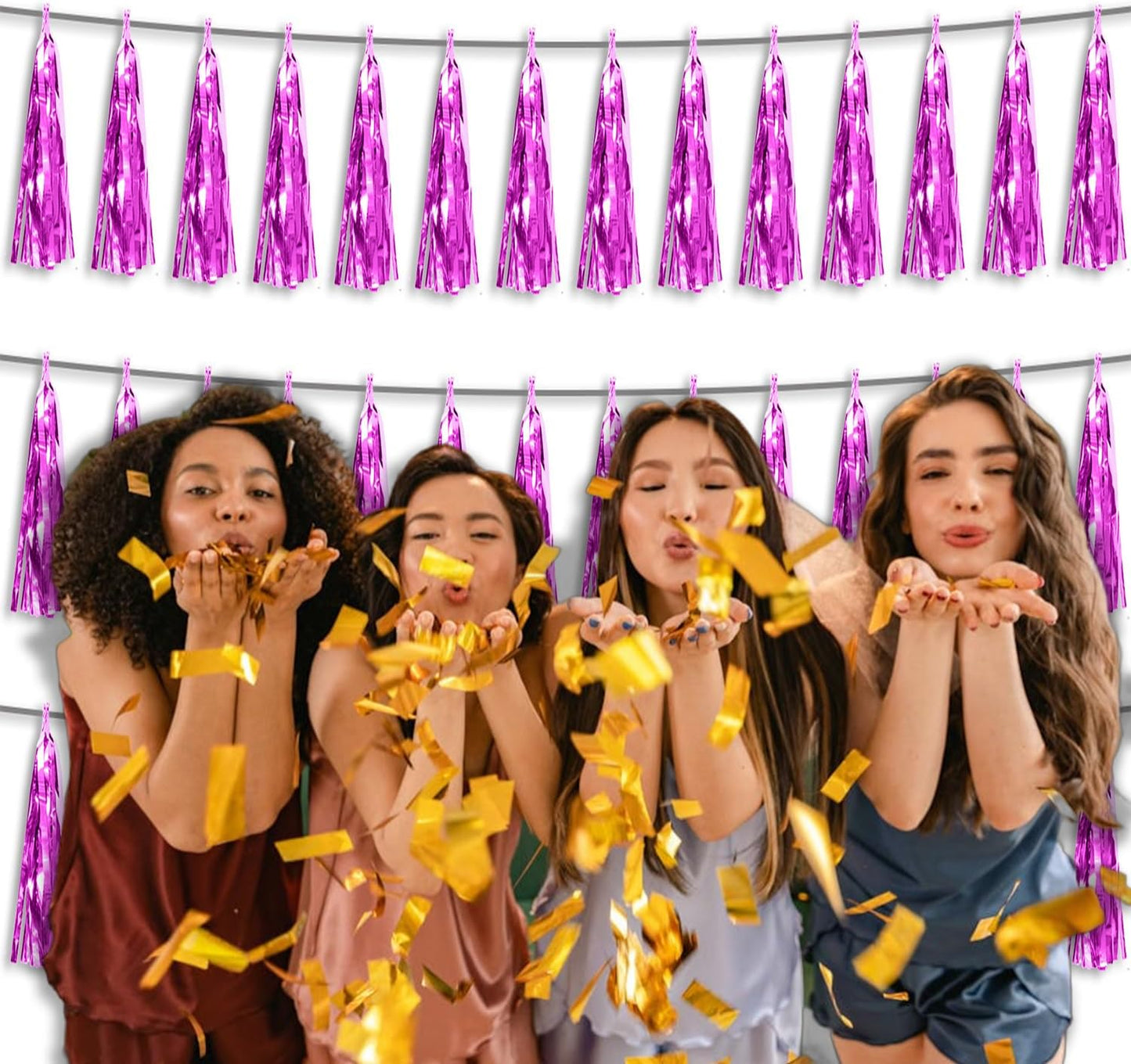 3P Metallic Fringe Banner Garland Foil Tinsel Streamer Backdrop Banners for Parties, Wall Hanging Curtain Parade Floats,Graduation Decorations, Wedding Party Decoration(Hot Pink)