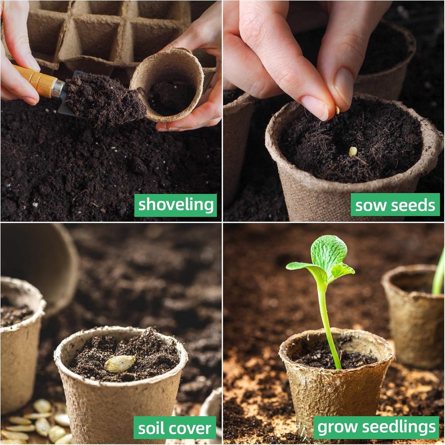 JERIA 100-Pack 3.15 Inch Peat Pots for Seedling with 100 Pcs Plant Labels,Outdoor Garden Germination Nursery Pots,Biodegradable Seed Starter Pots Kits