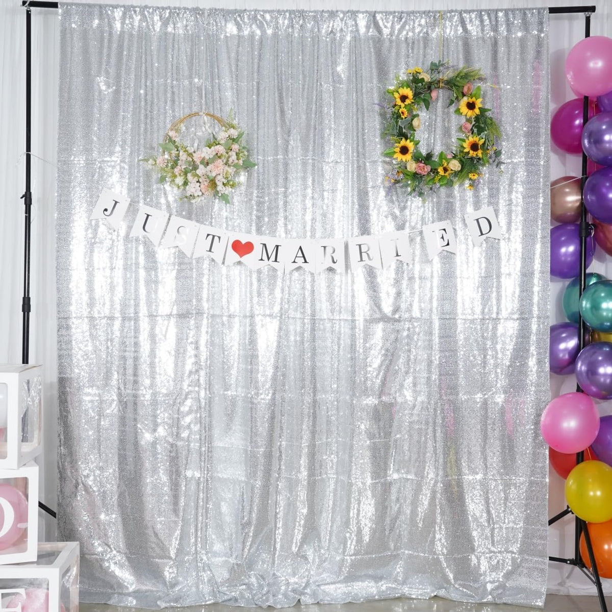 Poise3EHome 10Ft x 10Ft Silver Sequin Backdrop Curtain, Glitter Thick Satin Background Drapes, Sparkly Opaque Photography Curtain, Sequence Xmas Thanksgiving Backdrop for Wedding Party Decor