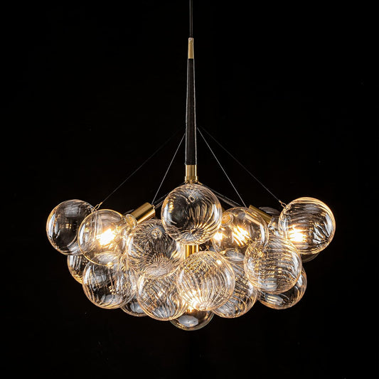 Modern Bubble Ball Swirled Glass Chandelier, Dia 24 inch Black and Clear Globe Blown Glass Small Ceiling Lights Fixture for Bedroom Study Restaurant