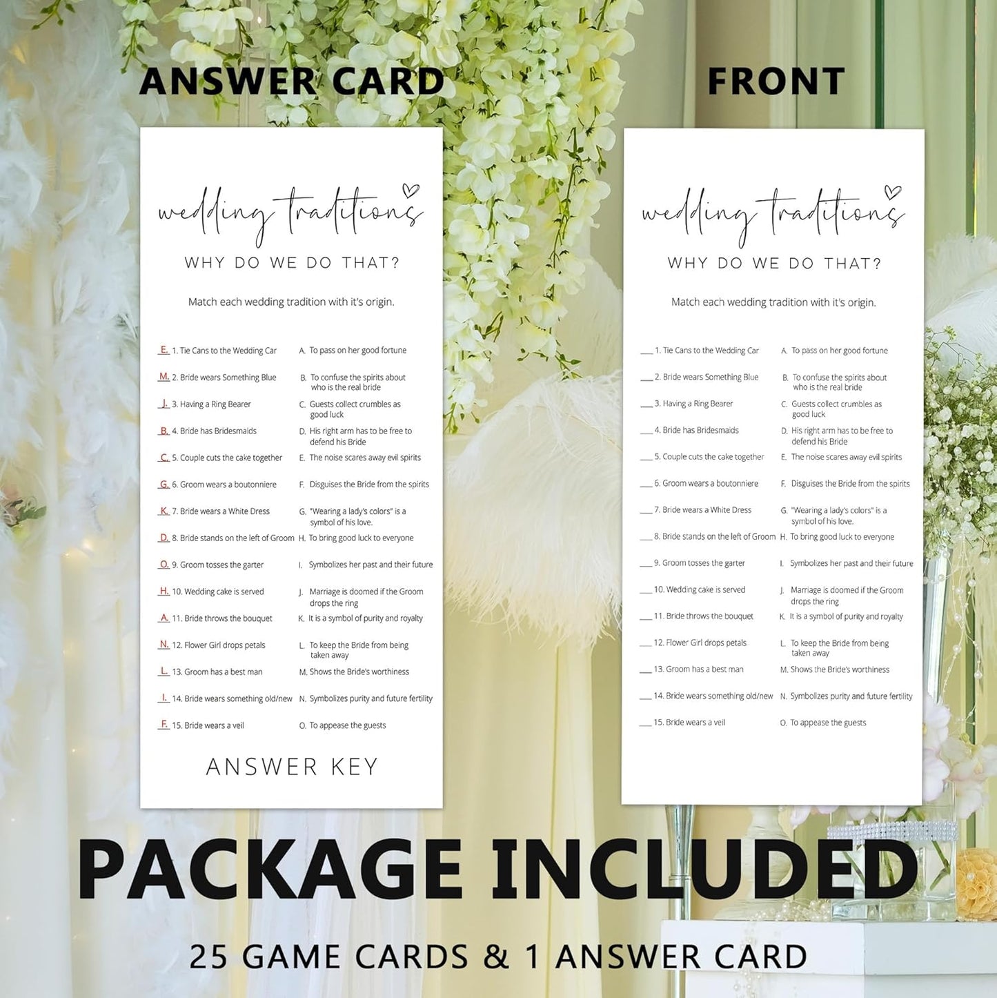 Bridal Shower Games, Why Do We Do That, 25Pcs 4x9inch Minimalist White Double-Sided Bridal Game Cards with 1 Answer Key, Wedding Shower Games for Guests, Engagement Bachelorette Party Supplies - A04