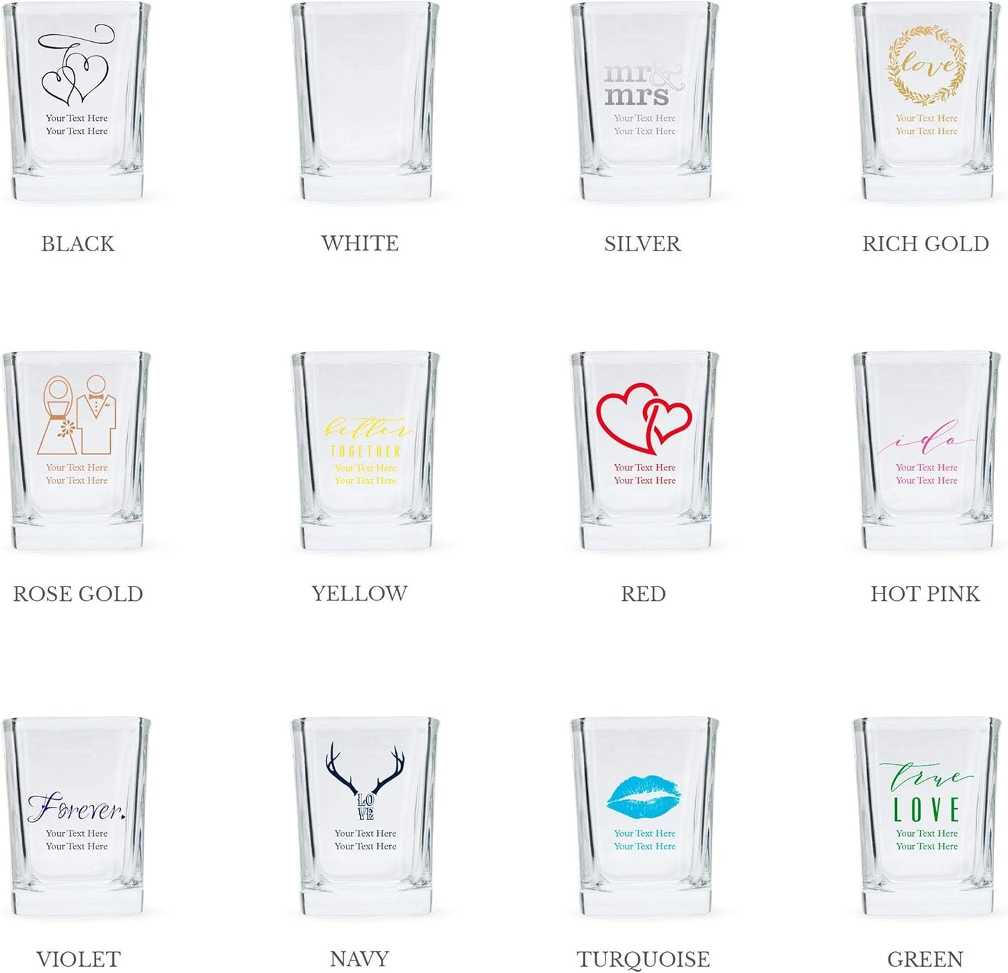 WEDDINGSTAR Personalized 2oz Square Shot Glass Customizable Full Color Print - 96 pack
