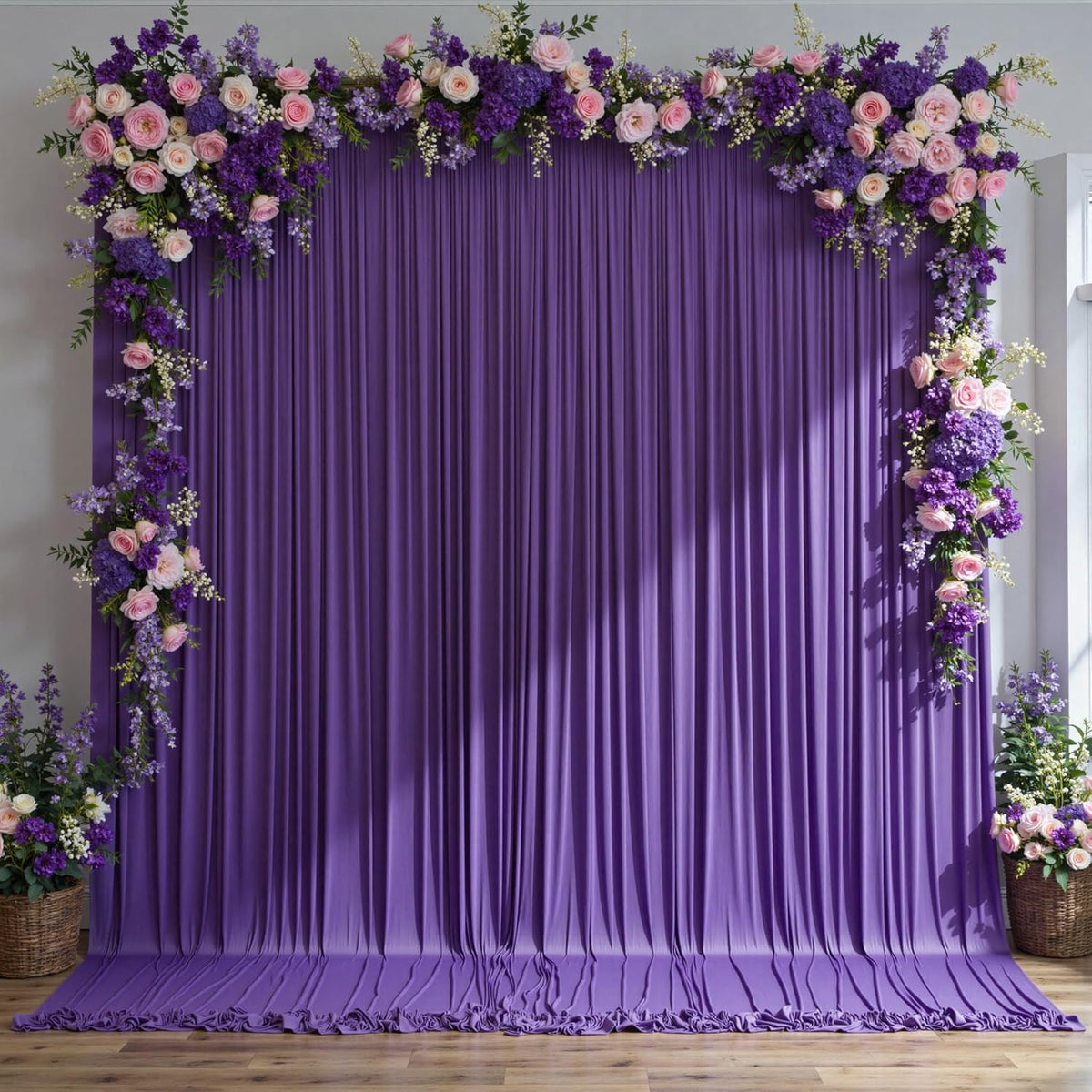 40 ft x 10 ft Wrinkle Free Purple Backdrop Curtain for Parties, 5ft x 10ft 8 Panels Polyester Purple Photo Backdrop Drapes for Wedding Birthday Party Baby Shower Fabric Photo Curtains for Mermaid