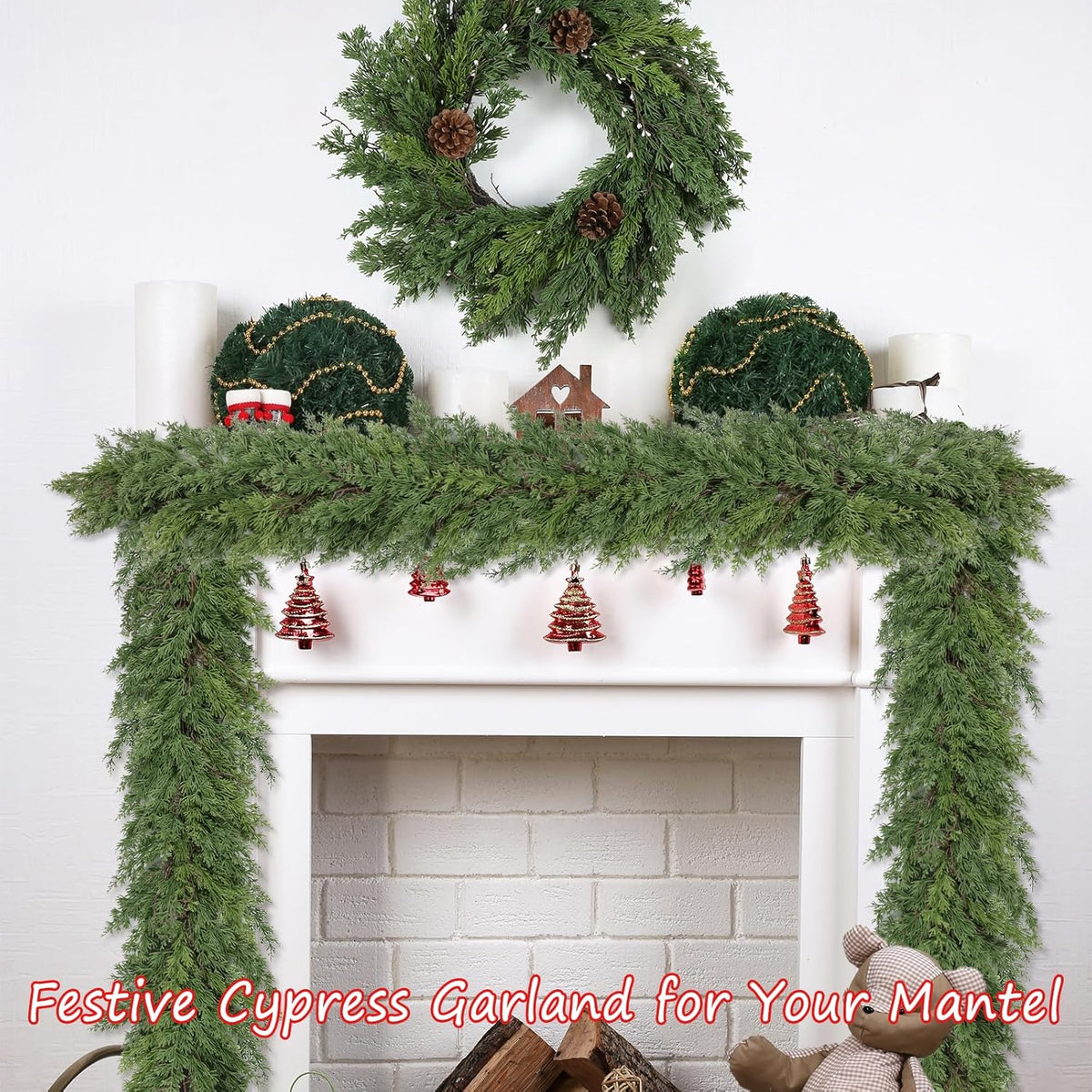 Artgar 9 Ft Christmas Garland - Cedar Garland - Cypress Garlands - Real Touch Pine Garlands - Garland Christmas Decorations for Home Dining Table Mantel Porch Winter Christmas Decor