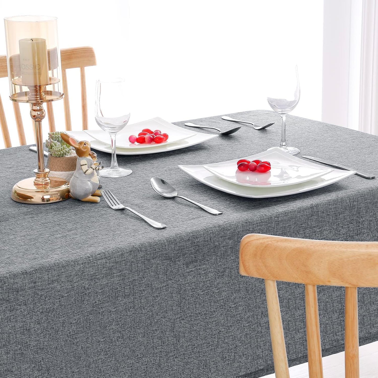 Hiasan Faux Linen Rectangle Tablecloth - Wrinkle and Stain Resistant Washable Table Cloth for Kitchen Dining Room Holiday Table Cover for Party Dinner, Grey, 30 x 60 Inch