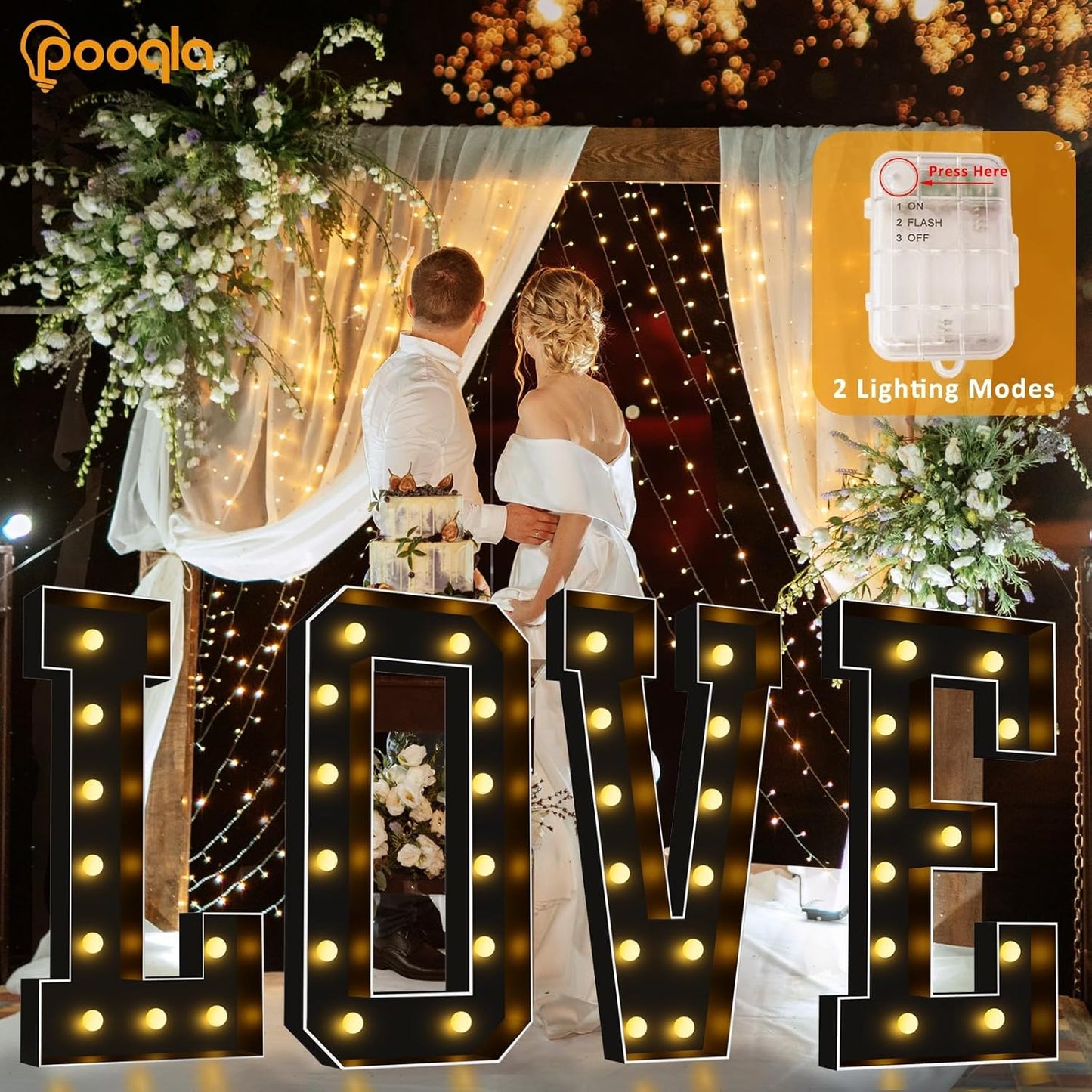 Pooqla 4 FT Marquee Light Up Letters, Black Marquee Letter Lights 4 Feet Tall, Giant Letter Sign Big Mosaic Letters for Balloons Birthday Party Anniversary Wedding Decorations, Warm White Letter I