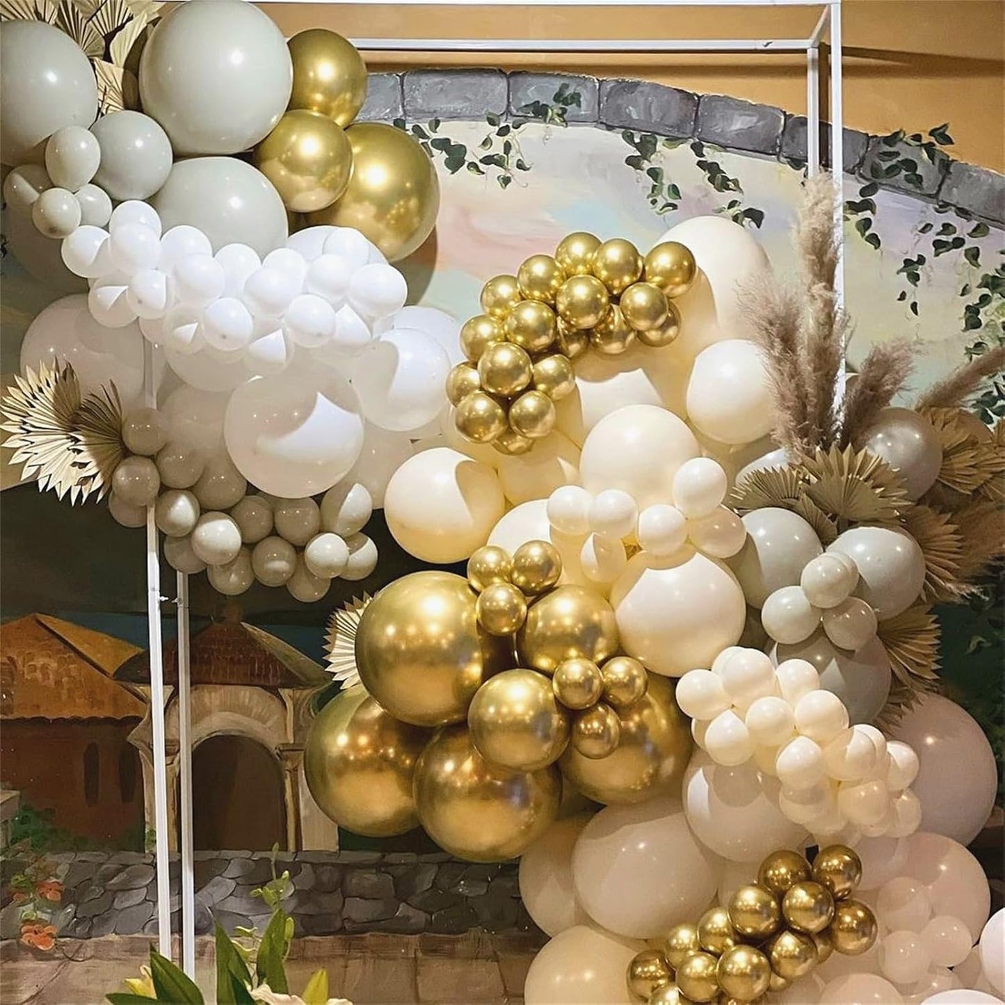 Beige White Gold Balloons, 60Pcs Beige White Sand Metallic Gold Confetti Balloons for Girls, Neutral Cream Ivory Double Stuffed Nude Gold Balloons for Women Birthday Boho Wedding Party Decorations