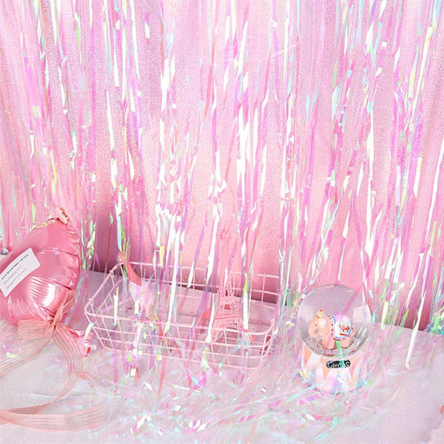 CANREVEL 2 Pack 3.2x6.5 Feet Iridescent Foil Fringe Backdrop Curtains, Clear Tinsel Photo Booth Props Streamers Party Decorations for Birthdays Engagement Christmas Party