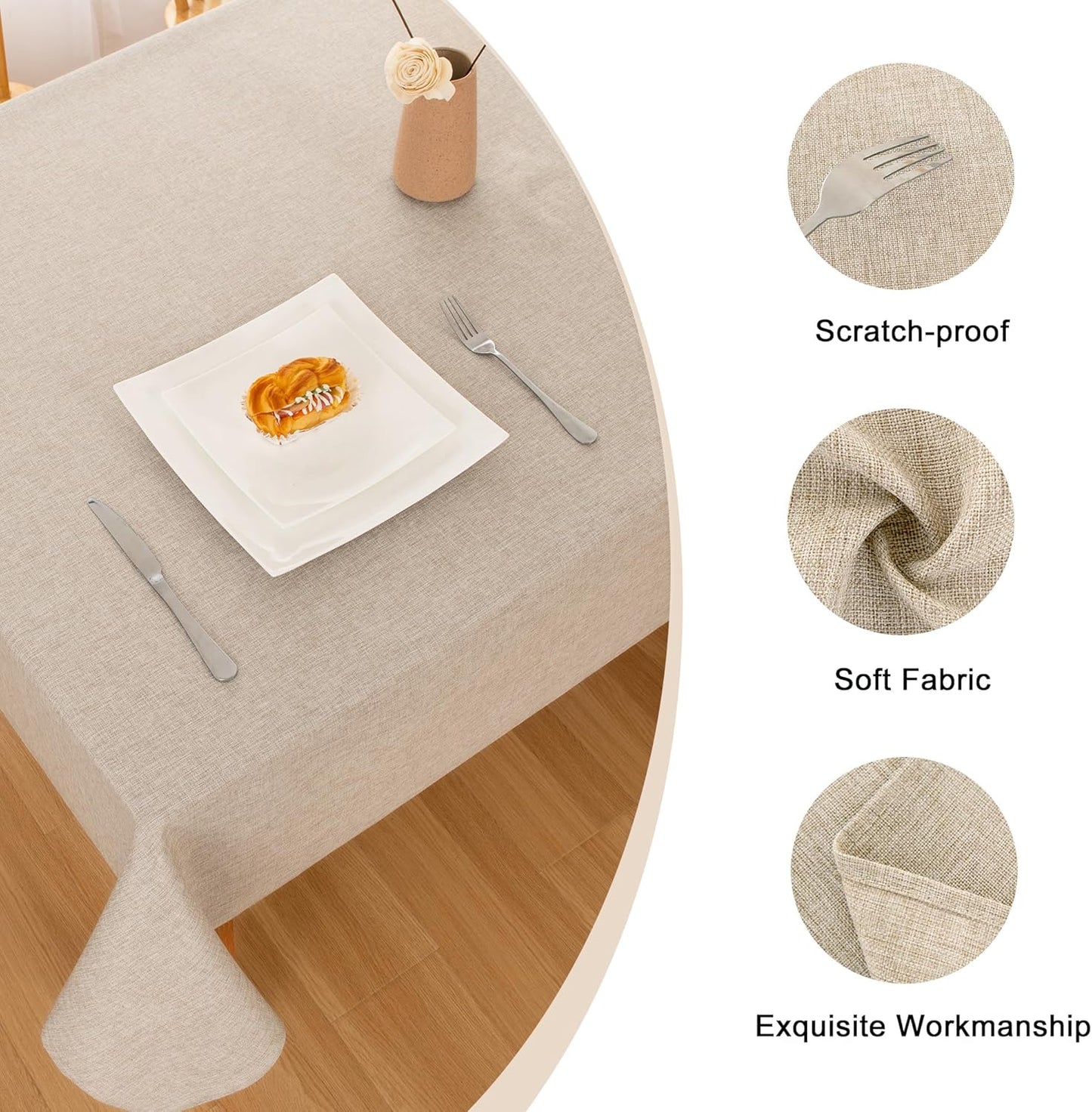 Hiasan 2 Pack Faux Linen Rectangle Tablecloth - Wrinkle and Stain Resistant Washable Table Cloth for Kitchen Dining Room Holiday Table Cover for Party Dinner, Beige, 54 x 120 Inch
