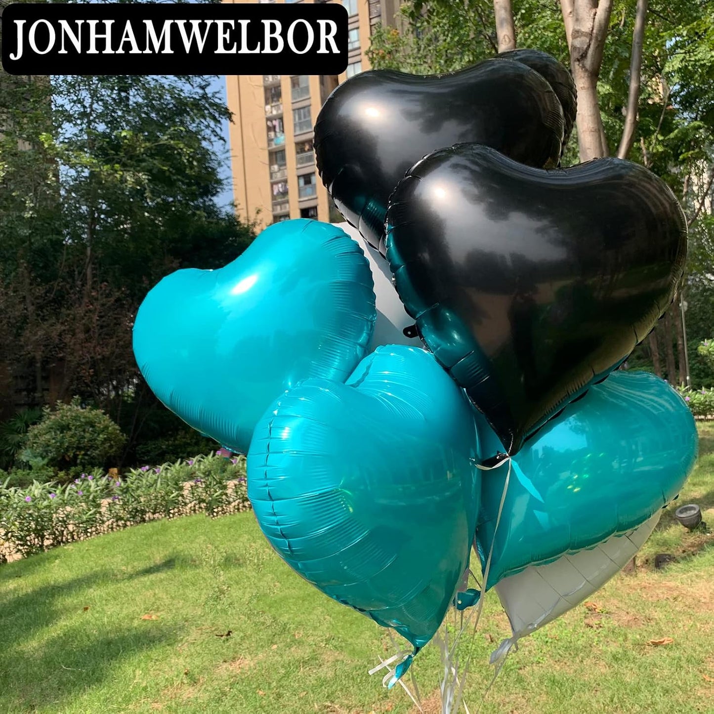 Jonhamwelbor 20Pcs 18 inch Black Foil Mylar Heart Shape Balloons Decorations Valentines Birthday Wedding Baby Shower Party (Black)
