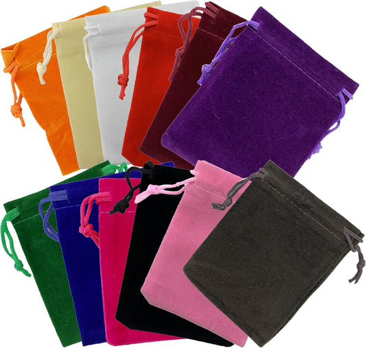 Palmhomee Pack of 48 3x4 Inch Velvet Drawstring Bags Gift Bag Velvet Pouch For Jewelry Wedding and Party Favor (Mixed Colors)