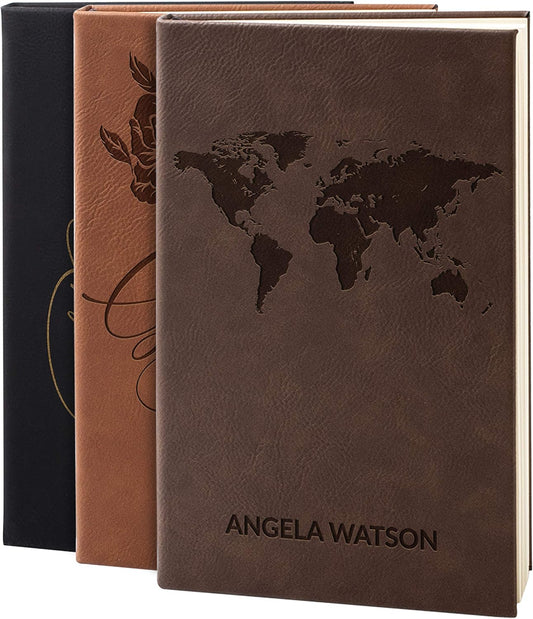 Personal Leather Journal Notebooks | 12 Design, 9 Color - Darkbrown | Journal for Women, Men - Custom Notebook to Write in - Diary for Girls, Women - Personalized Gift Idea for Girl, Boy, Mom and Dad