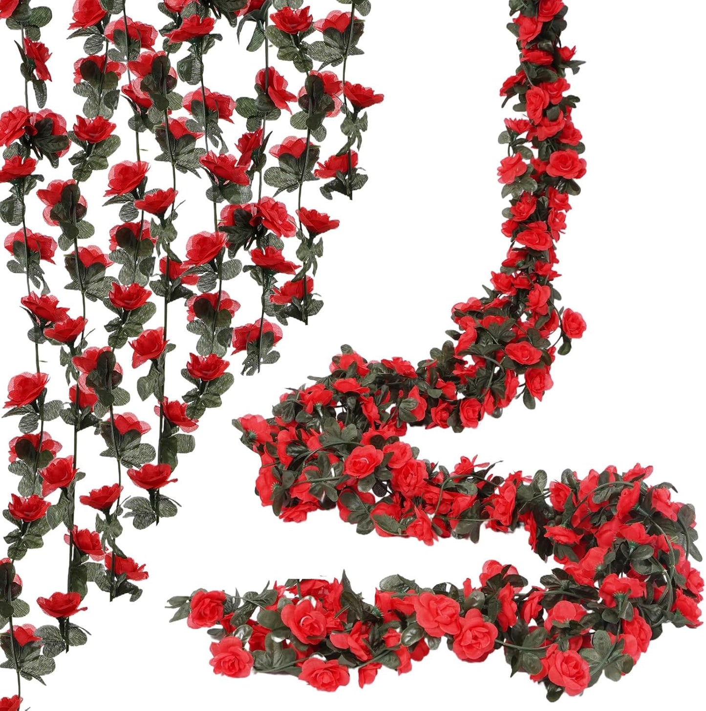 10 Pcs 82FT Flower Garland, Artificial Rose Garland Flowers Plants Fake Flower Hanging Rose Ivy, Birthday Party Valentine's Day Wedding Wall Arch Decor（Red）