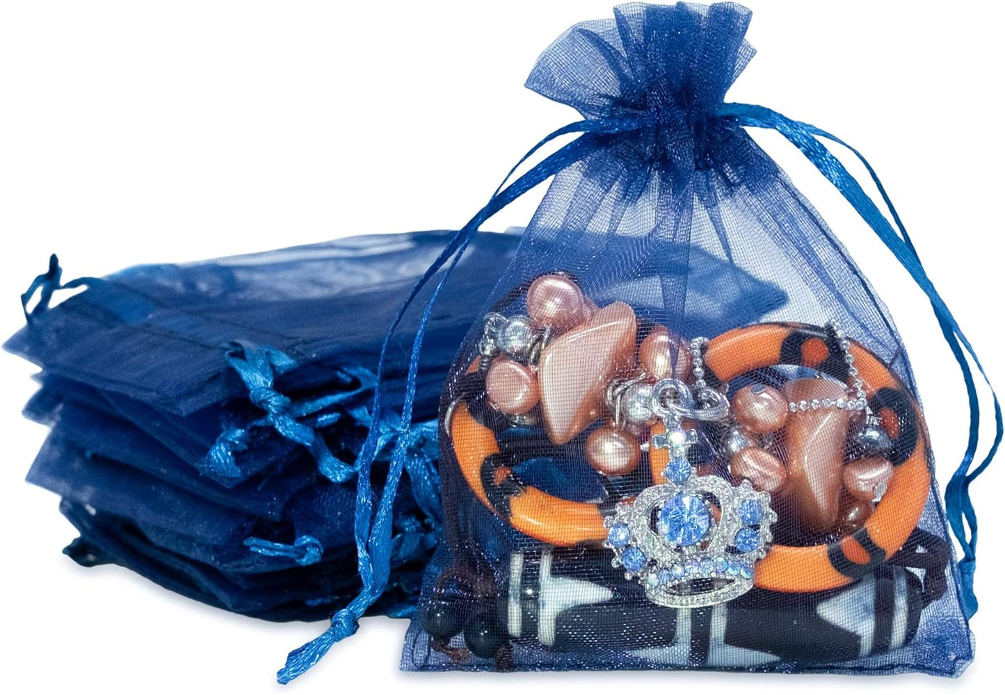 TheDisplayGuys 100-Pack 3x4 Navy Blue Sheer Organza Gift Bags with Drawstring, Jewelry Candy Treat Wedding Party Favors Mesh Pouch
