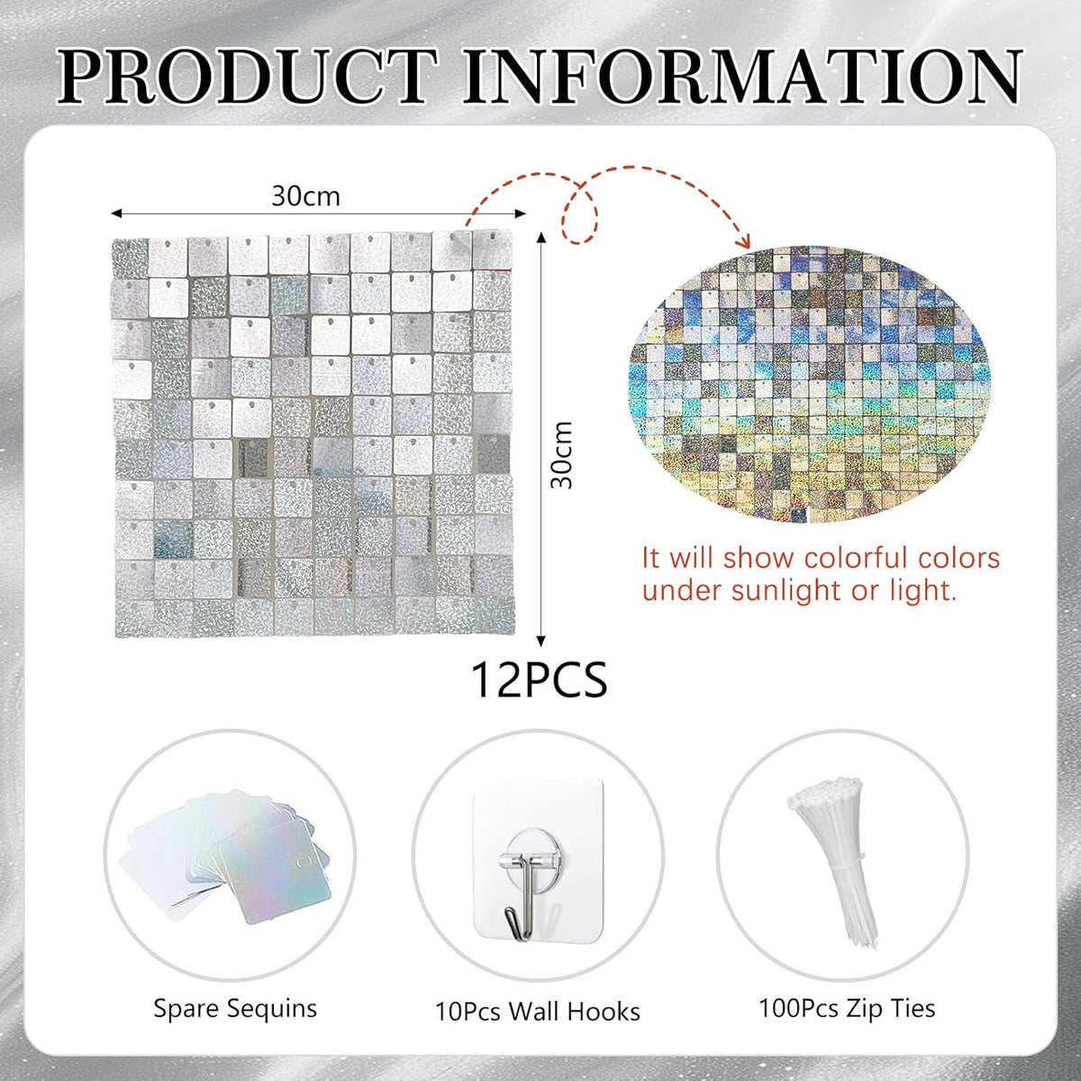 24PCS Silver Shimmer Wall Backdrop, Laser Square Sequin Photo Backdrops Panel, Glitter Wall Background for Birthdays, Weddings, Christmas, Engagements, Disco Bachelorette Party Decoration (4FTx6FT)