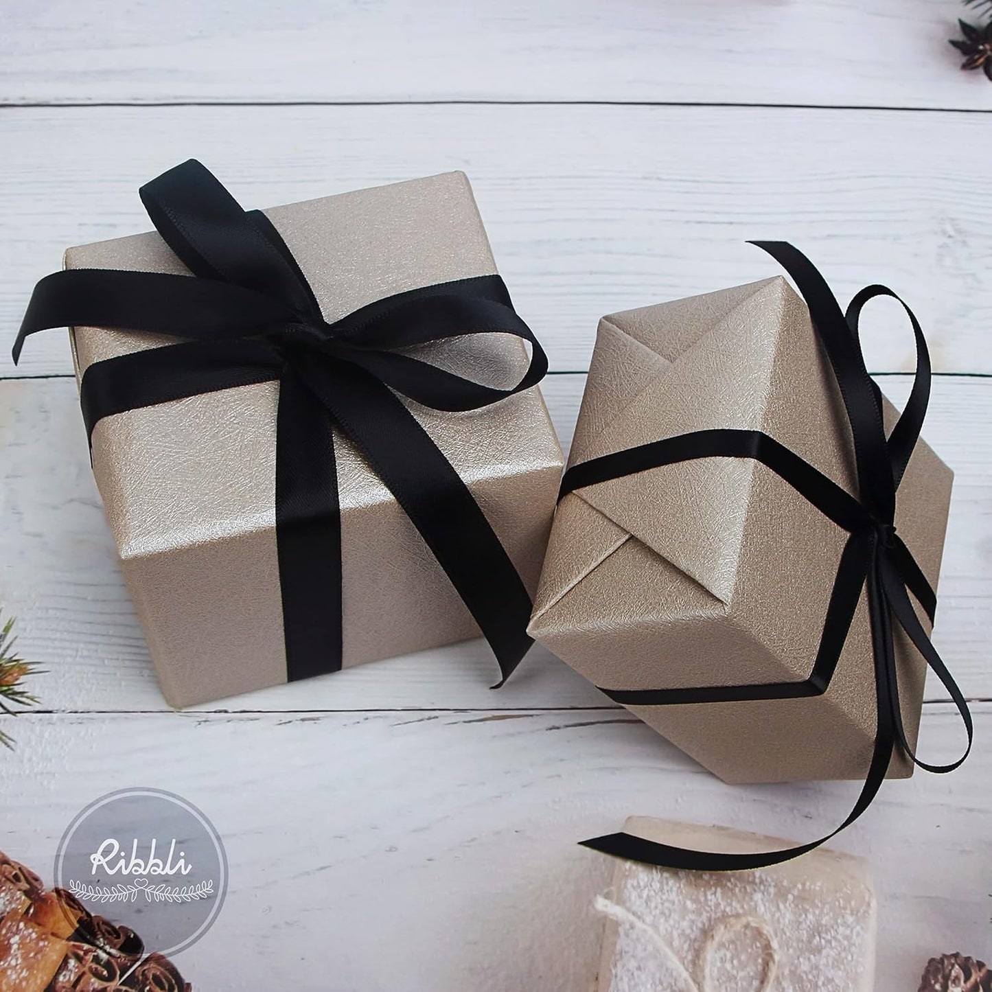 Ribbli Double Faced Black Satin Ribbon,1/4” x Continuous 25 Yards,Use for Bows Bouquet,Gift Wrapping,Floral Arrangement