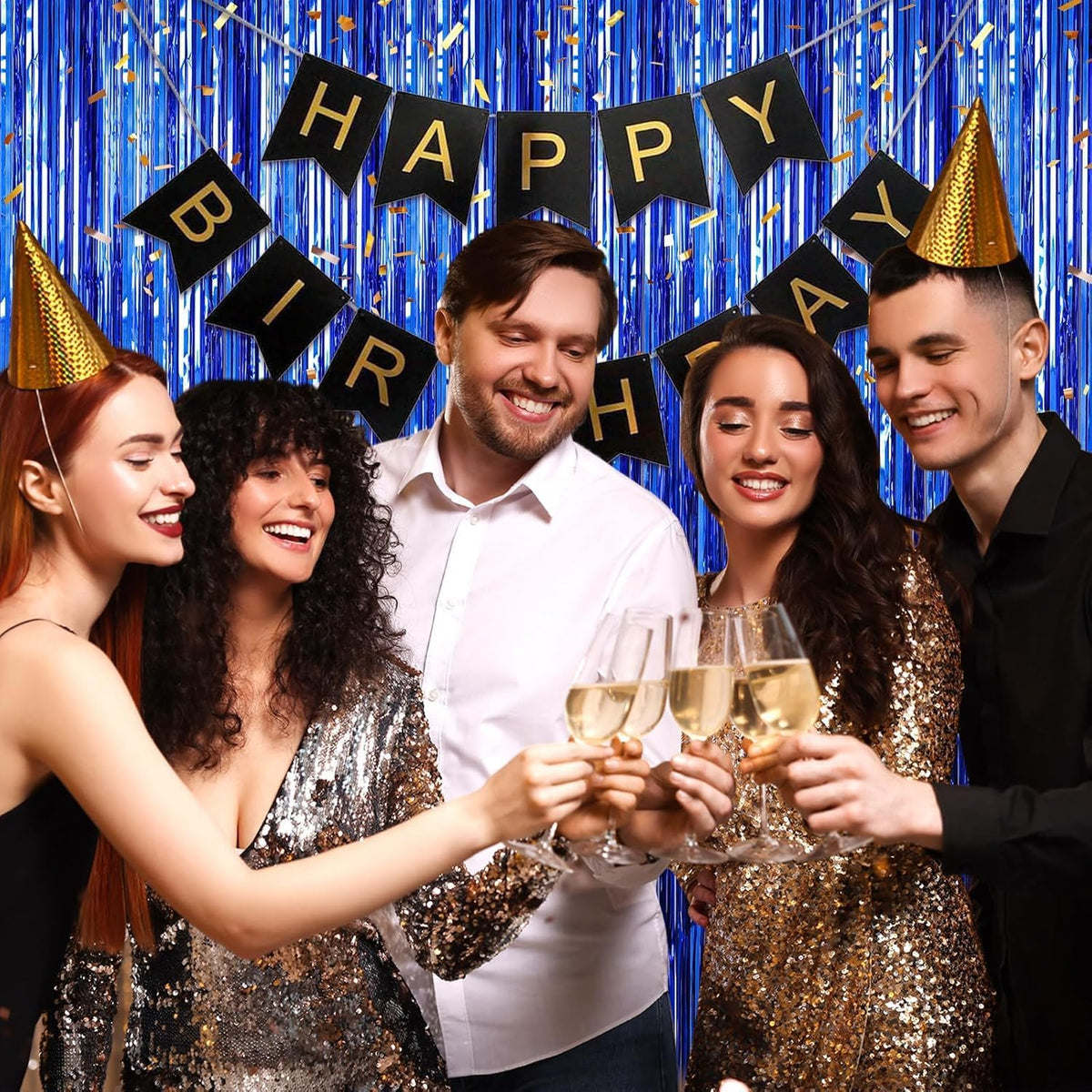 6 Pack Dark Blue Foil Fringe Curtains Streamers Party Decorations 3.3 x 8.2 ft, Blue Tinsel Curtain Fringe Backdrop for Parties, Door Fringe Birthday Streamers, Photo Booth Backdrops, Party Decor