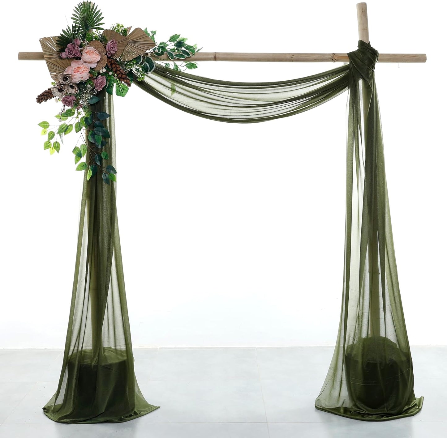 VDS Pack of 2 Panel (30 Inch X 40 Feet) Wedding Arch Draping Fabric Sheer Chiffon Fabric Drapery for Wedding Ceremony Reception Swag Backdrop Canopy Chuppah ARBO Altars Decoration (Olive)