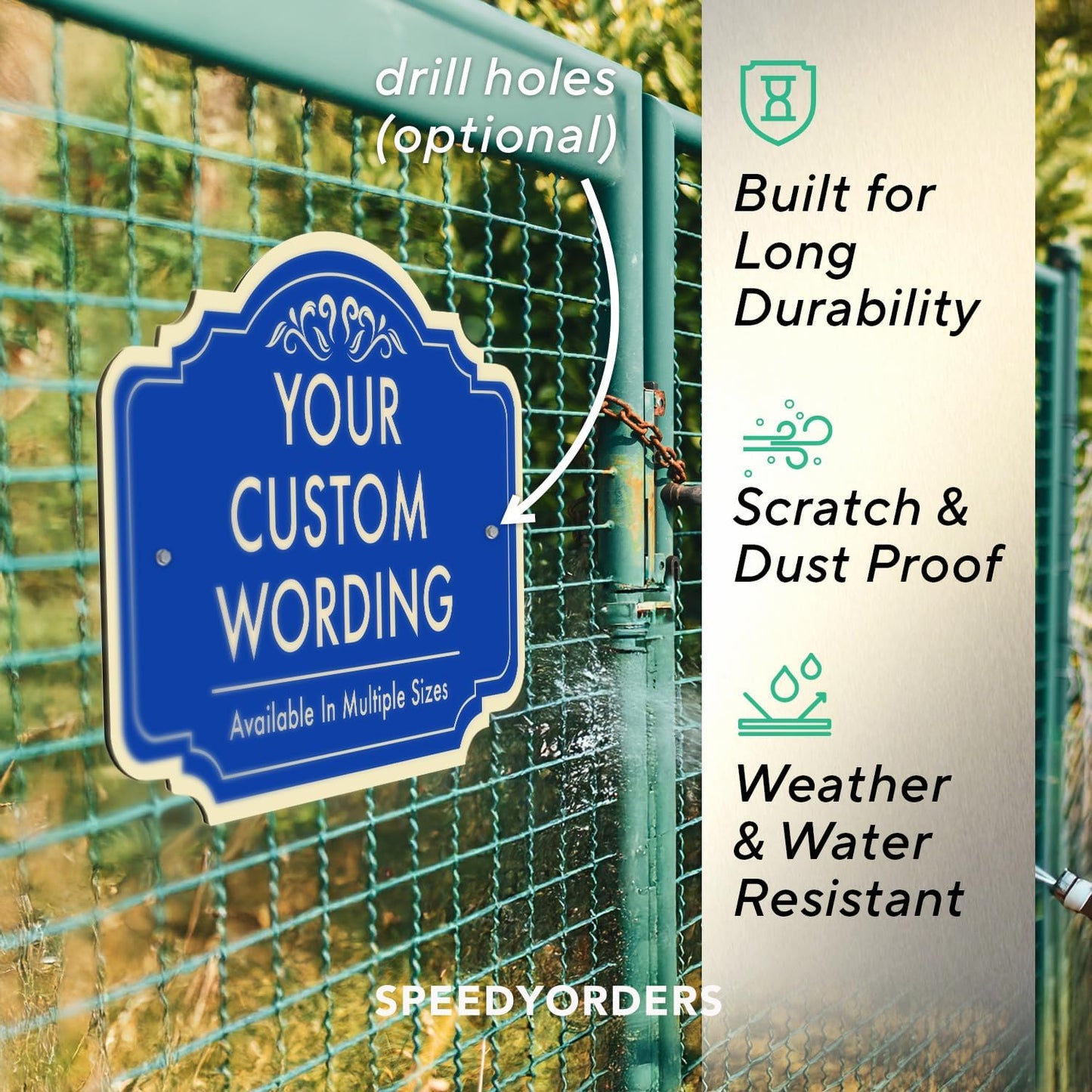 Custom Decorative Outdoor Metal Sign - Personalized Aluminum Driveway Sign, Waterproof, Made in USA - Design 2 Blue Steel 12x8 In