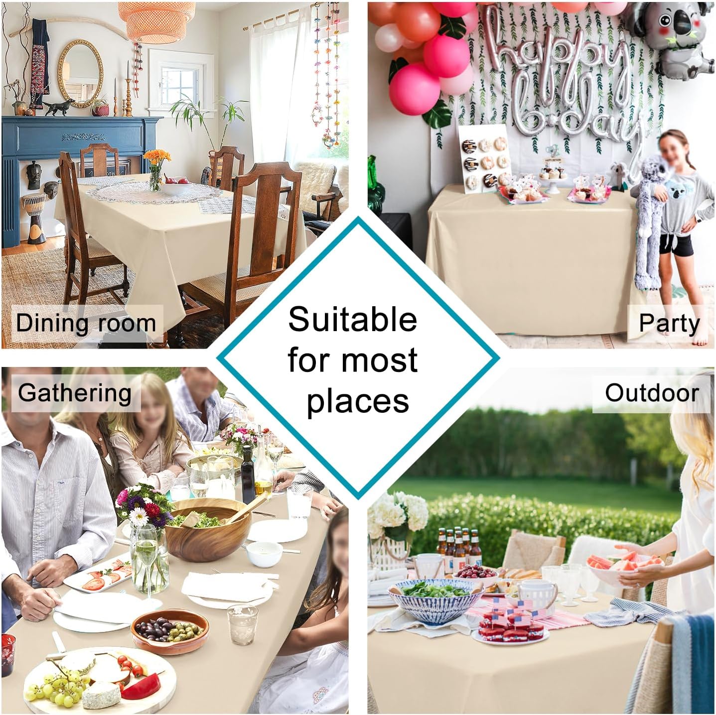 Hiasan 2 Pieces Rectangle Tablecloth - Waterproof Washable Polyester Table Cloth for Dining Room Kitchen Party Camping, Beige, 54 x 80 Inch