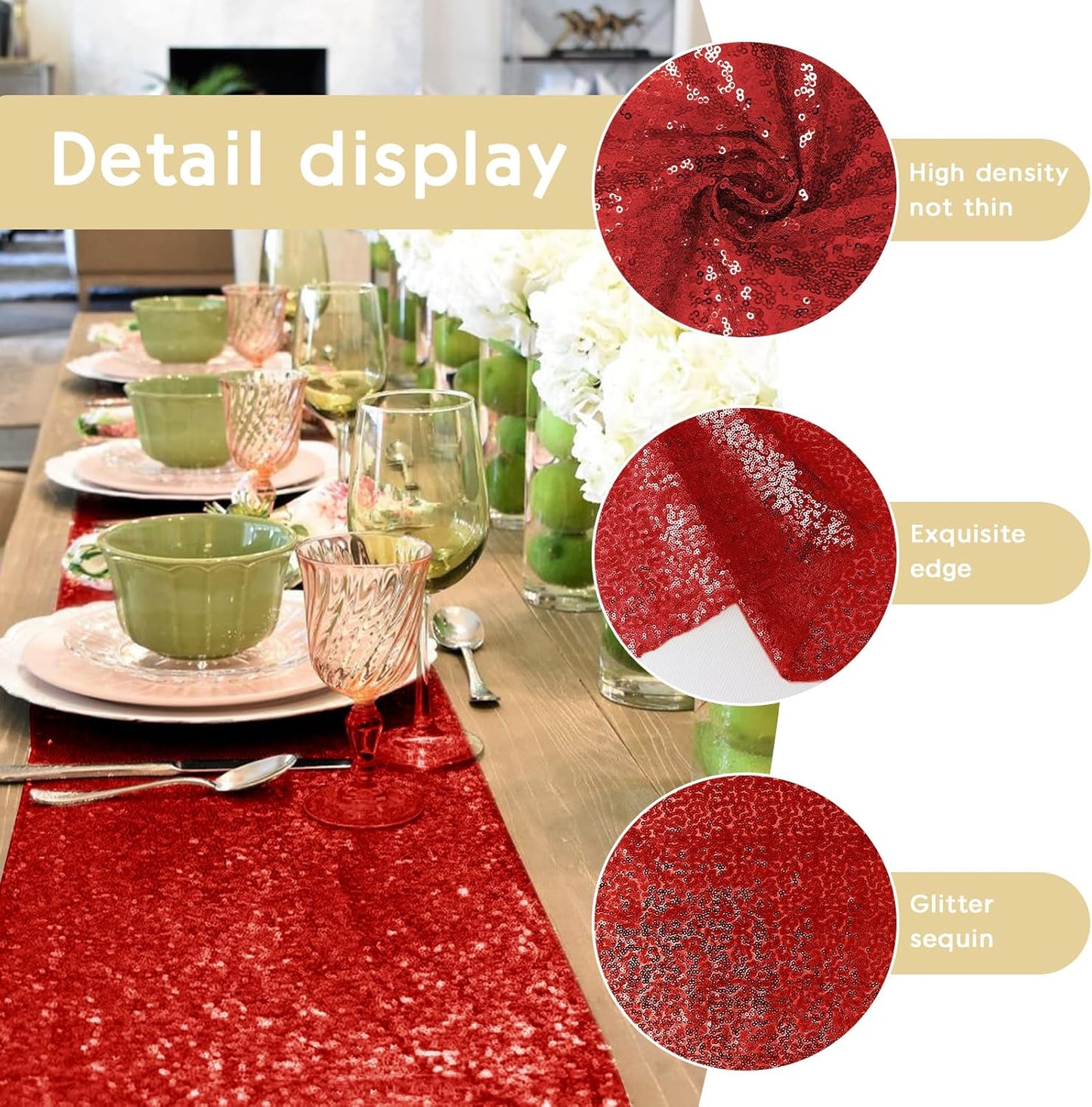 10 Packs 12 x 72 inches Sequin Table Runner, Red Glitter Table Runner for Birthday Party Supplies Wedding Engagement Baby Shower Holiday Celebration Event Decorations