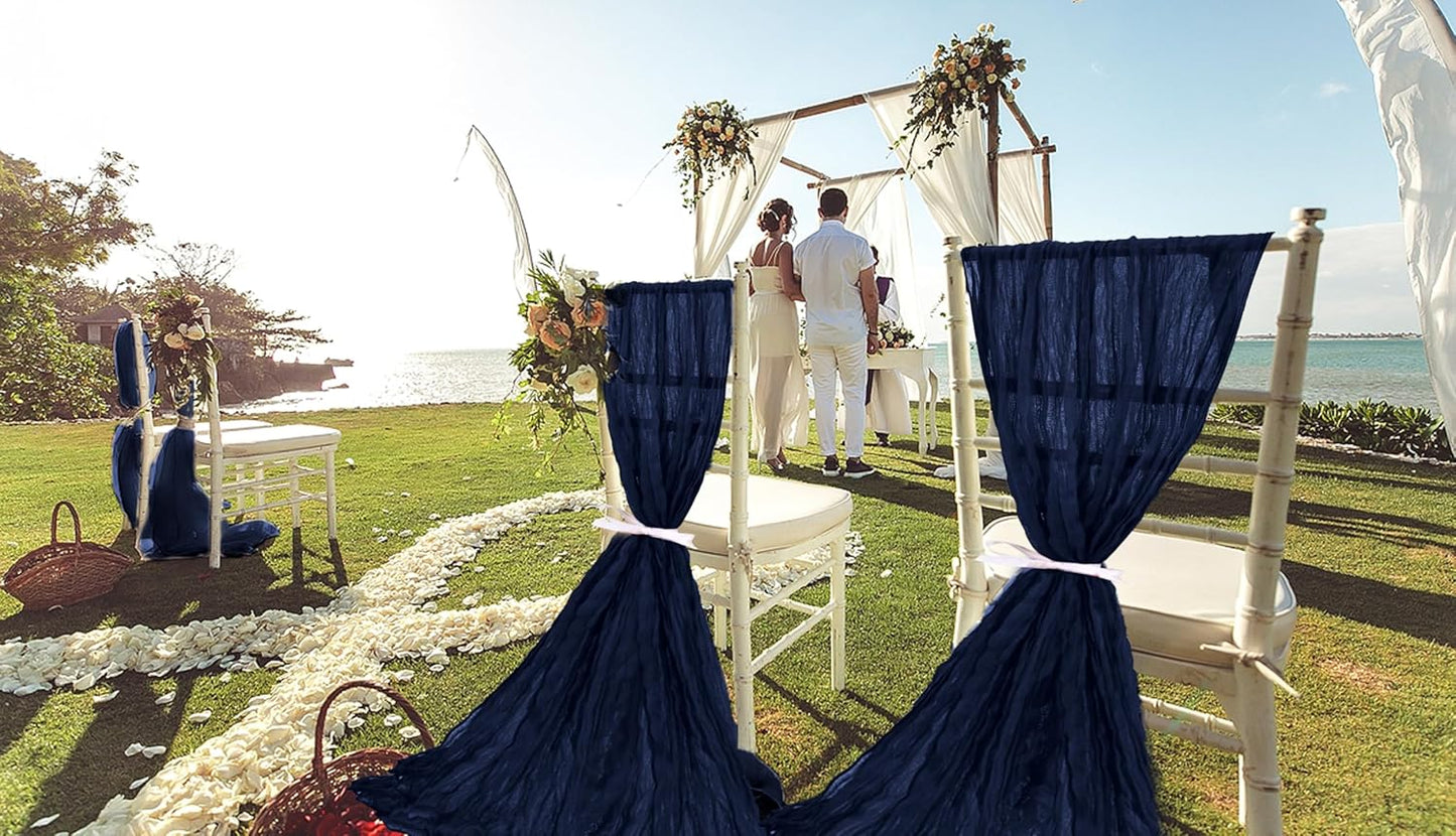 50 PCS Cheesecloth Chair Sashes, Bows Designed ChairSashes, 15.7x108 inch Chair Sashes for Aisle Decorations Universal Chairs Cover Decoration for Wedding Reception Party Banquet (Navy Blue)