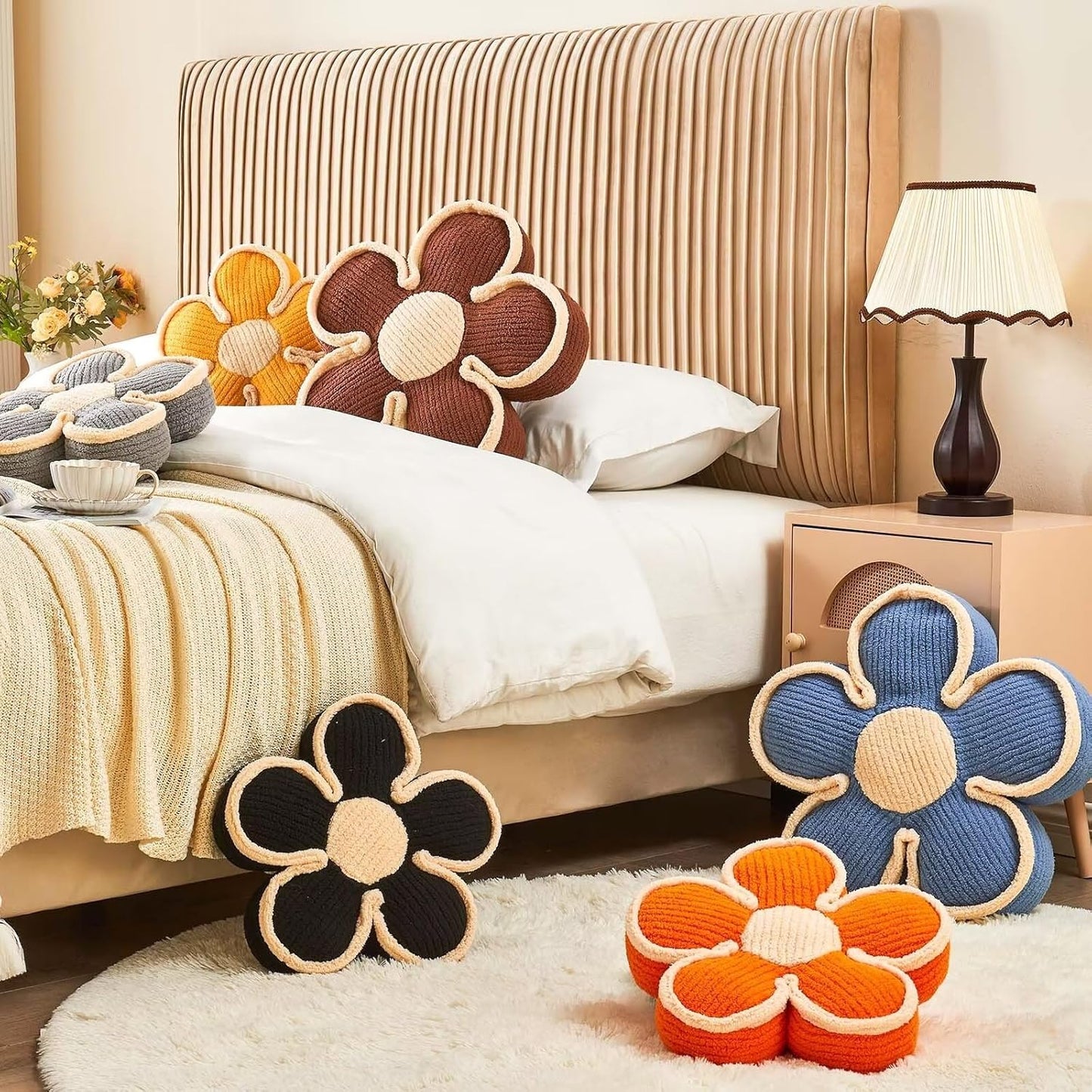 Flower Pillow, Soft Shaped Floor Cushion, Decorative Throw Pillow, Cute Seating Cushion, Plush Pillows for Sofa Couch Bed (17.7 Inch, Orange)