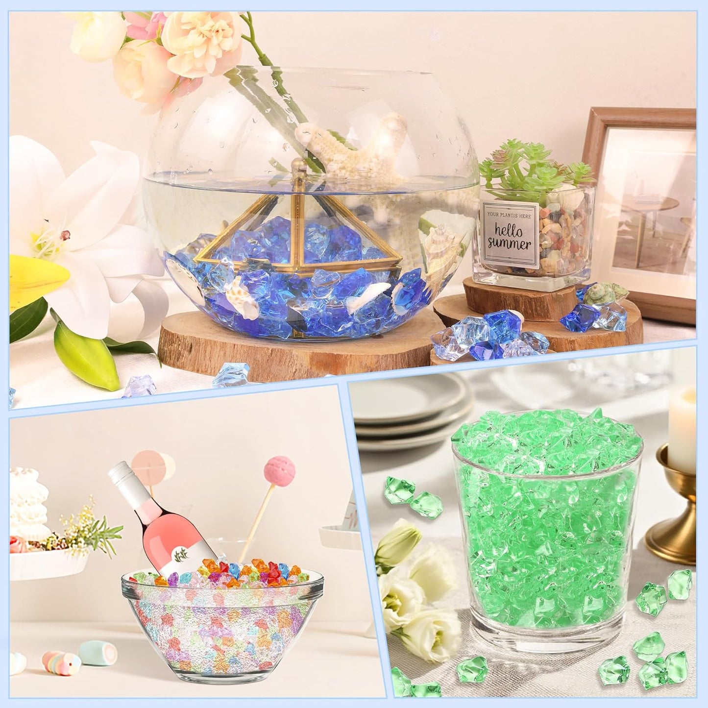 LAIDANLA 500PCS Pink Acrylic Gems Fake Ice Cubes Pink Vase Fillers Plastic Diamonds Fake Crushed Rocks for Centerpiece DIY Party Table Scatter Prop Wedding Decoration Accessories
