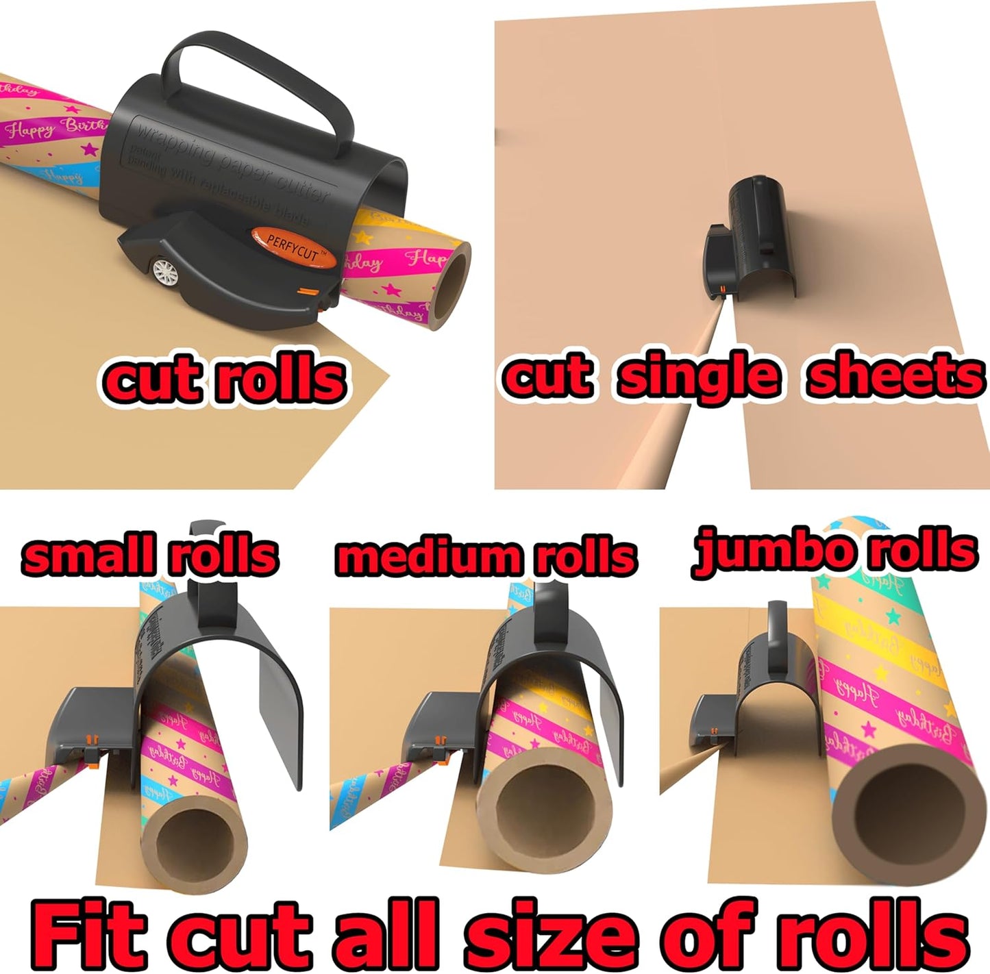 Wrapping Paper Cutter with 3 Replaceable Blade Sets for Birthday Paper Gift Wrapping Paper Roll Cutter and Christmas Wrapping Paper Cutter Tool Tube Holder Slidding Slicing.