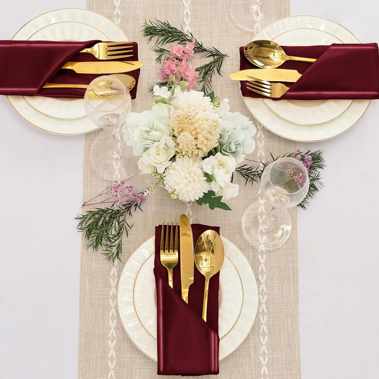 50 Pieces Burgundy Satin Napkins, 17" x 17" Square Table Napkins, Silky Soft Smooth Washable Napkins for Restaurant, Weddings, Dinner, Party Decoration