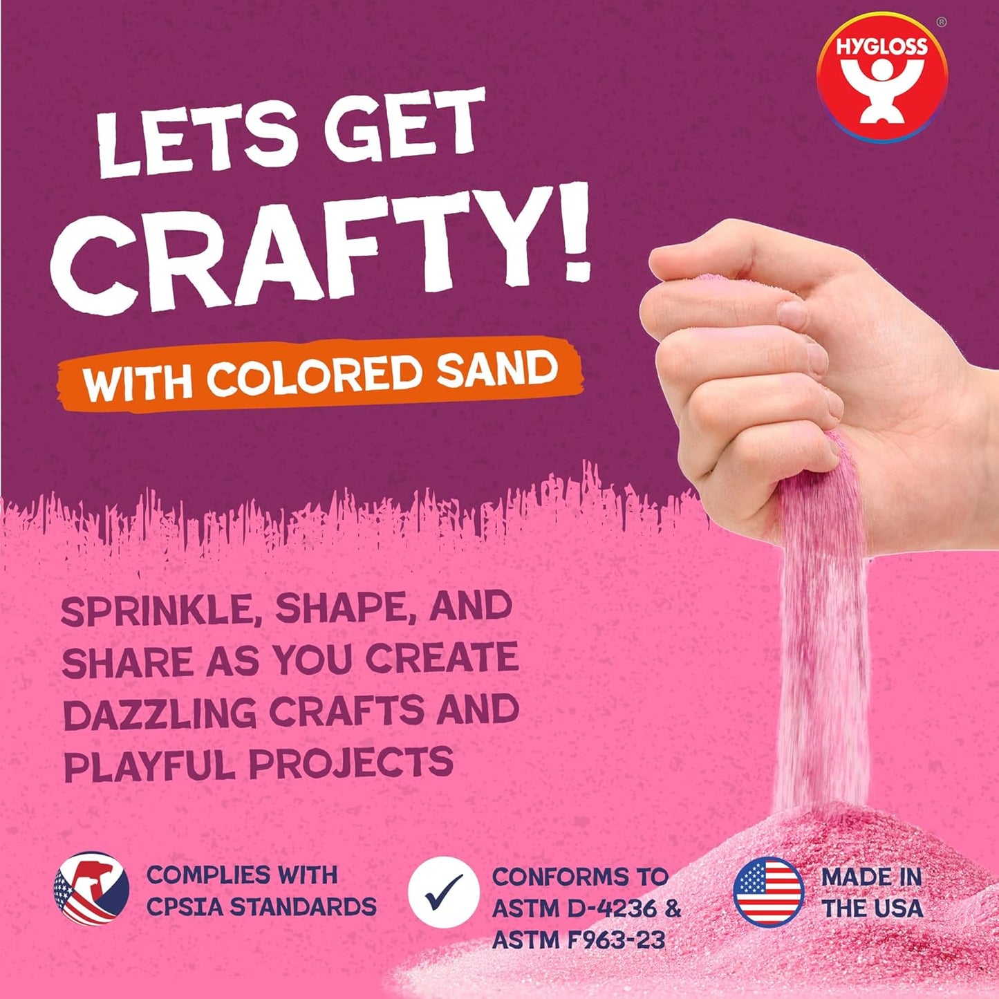 Hygloss Colored Sand for Crafts – 3 lb Bottle, Magenta – Vibrant Colorful Fine Sensory Play Sand Art Kits for Kids – Classroom Activities for Children 3 4 5 6 7 8 9 10 11 12 – Safe for Ages 3+