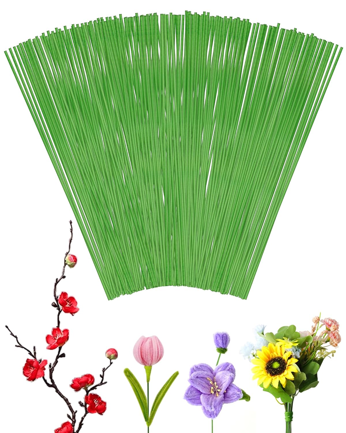 100 PCS FIVEIZERO 18 Gauge LightGreen Floral Wire Stems for Artificial Flower Making,Florist Wire,Flower Wires for Crafts,Alambre para Flores for Wreaths, Flower Arrangements and DIY Projects
