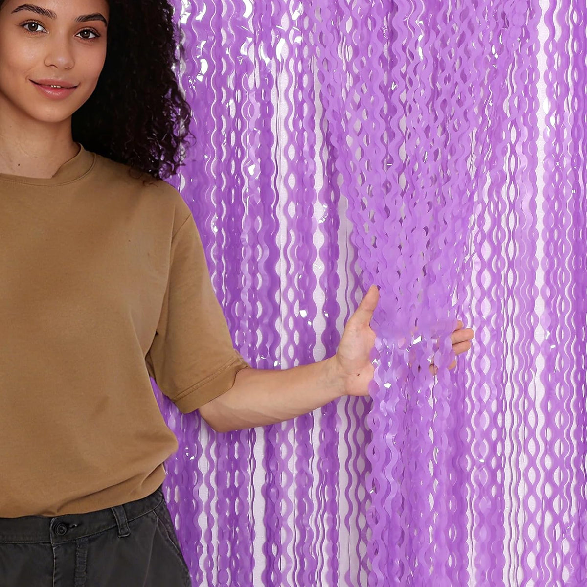4 Pack Wavy Purple Metallic Tinsel Foil Fringe Curtains - 3.3x6.6 Feet Party Streamer Halloween Decor Foil Curtain Backdrop Holiday Celebration Party Decorations