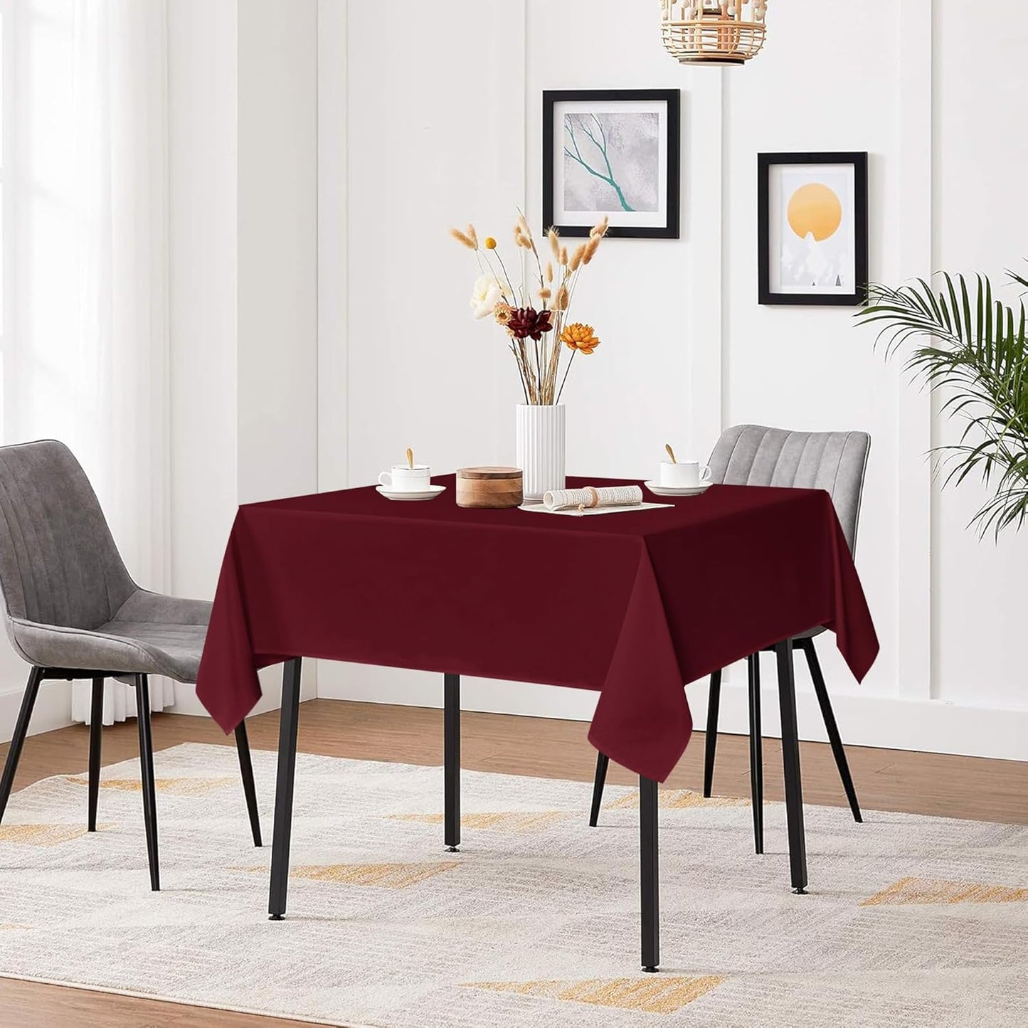 sancua Square Tablecloths 85x85 Inch Burgundy - Fabric Table Cloth for Square or Round Tables, Washable Polyester Table Cover for Christmas Dinner, Holiday Party, Decorative Display Tables