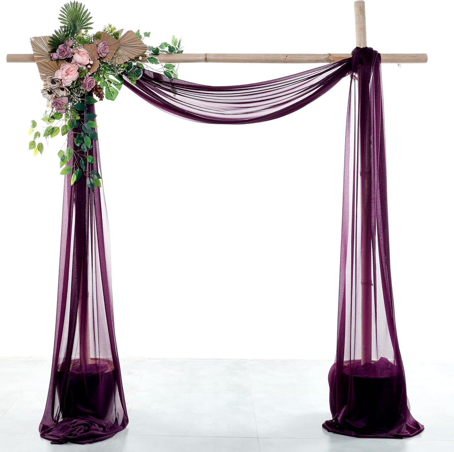 VDS Pack of 1 Panel (30 Inch X 50 Feet) Wedding Arch Draping Fabric Sheer Chiffon Fabric Drapery for Wedding Ceremony Reception Swag Backdrop Canopy Chuppah ARBO Altars Decoration (Eggplant)