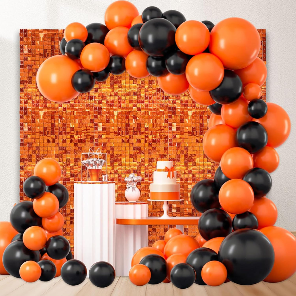 12PCS Orange Shimmer Wall Backdrop, Laser Square Sequin Photo Backdrops Panel, Glitter Wall Background for Birthdays, Weddings, Halloween, Engagements, Disco Bachelorette Party Decoration (3FTx4FT)