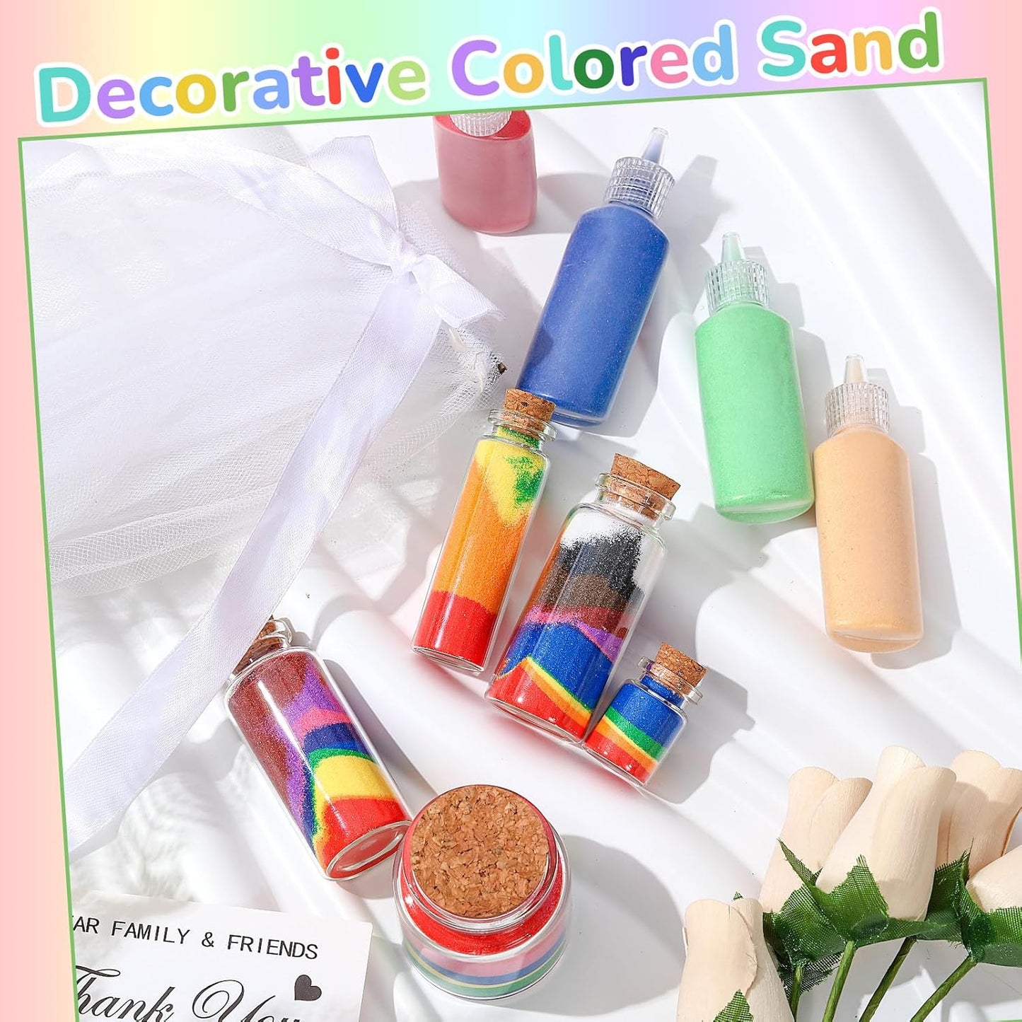 Wettarn 120 Pcs 1.25 oz Sand Art Bottle Kits 60 Colors of Sand and Bottle for Rangoli Art Painting DIY Drawing Favor Diwali Wedding Decoration Vase Glass Crafty Collection (Bright Colors)