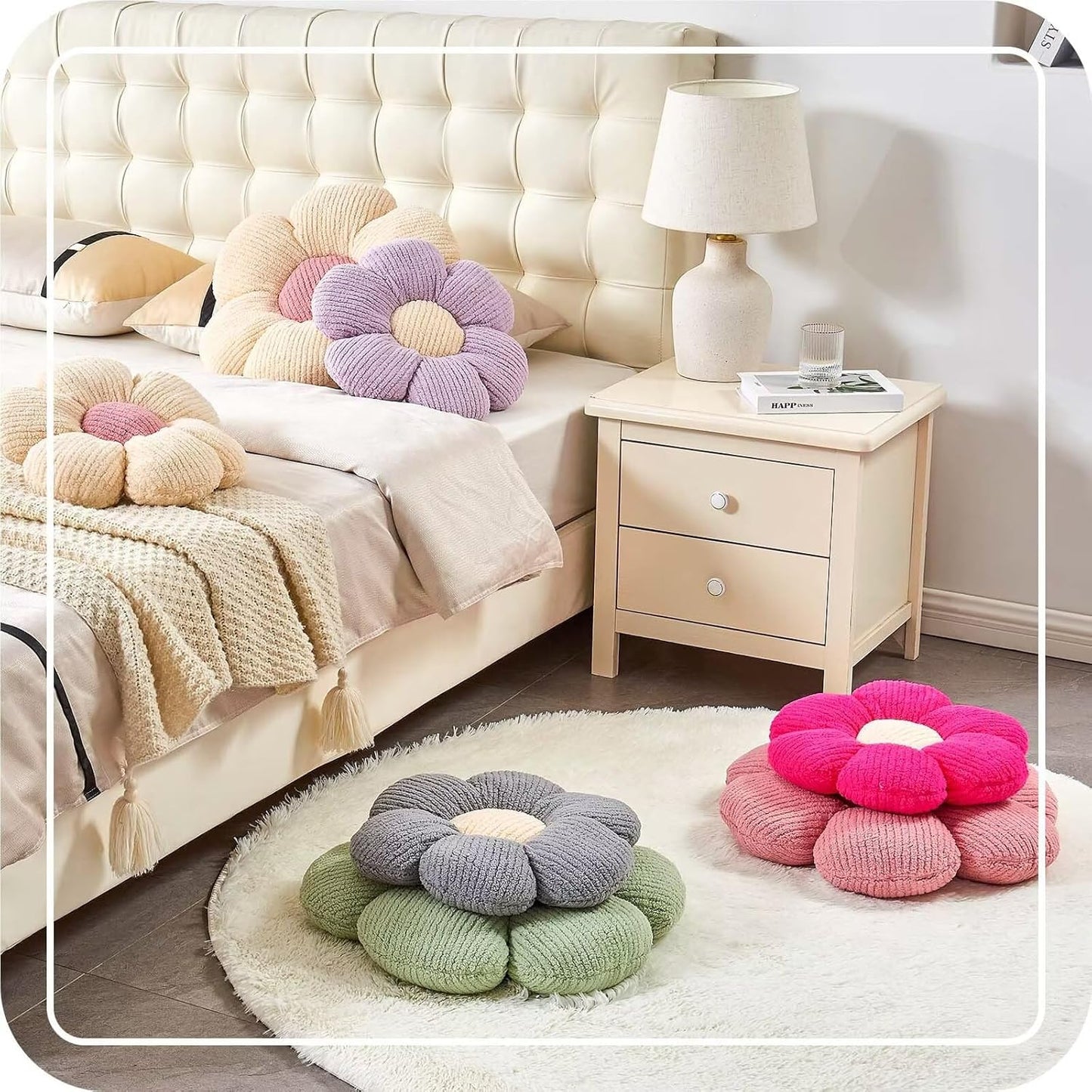 Flower Throw Pillow, Soft Grey 19.6" Shaped Floor Pillow for Home Decor, Cute Aesthetic Plush Decorative Pillows for Bed, Sofa, Couch