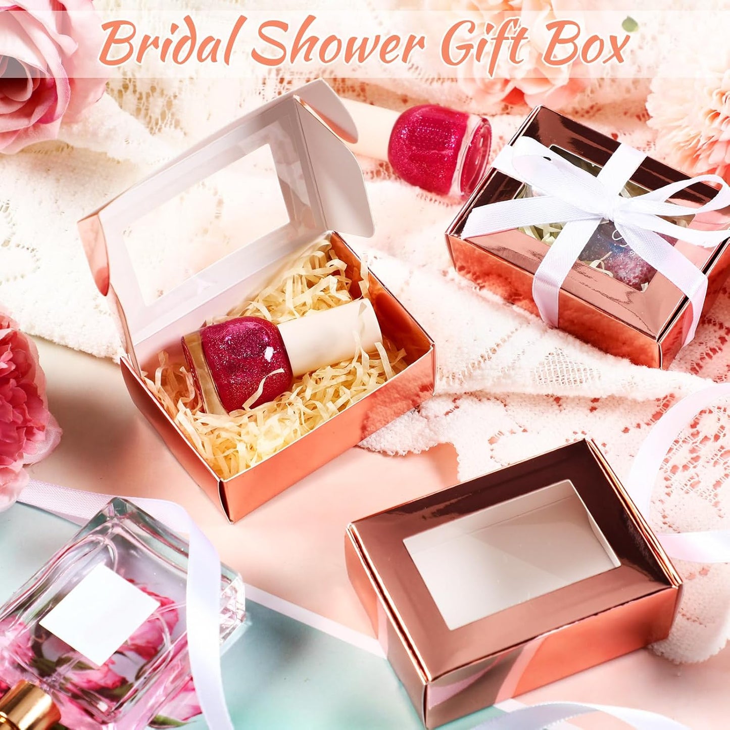 Zonon 30 Pcs Soap Boxes for Homemade Packaging, Mini Kraft Treat Boxes with Window for Bakery Candy Soap Making Gift Packaging(3.5 x 2.4 x 1.2 Inch,Rose Gold)