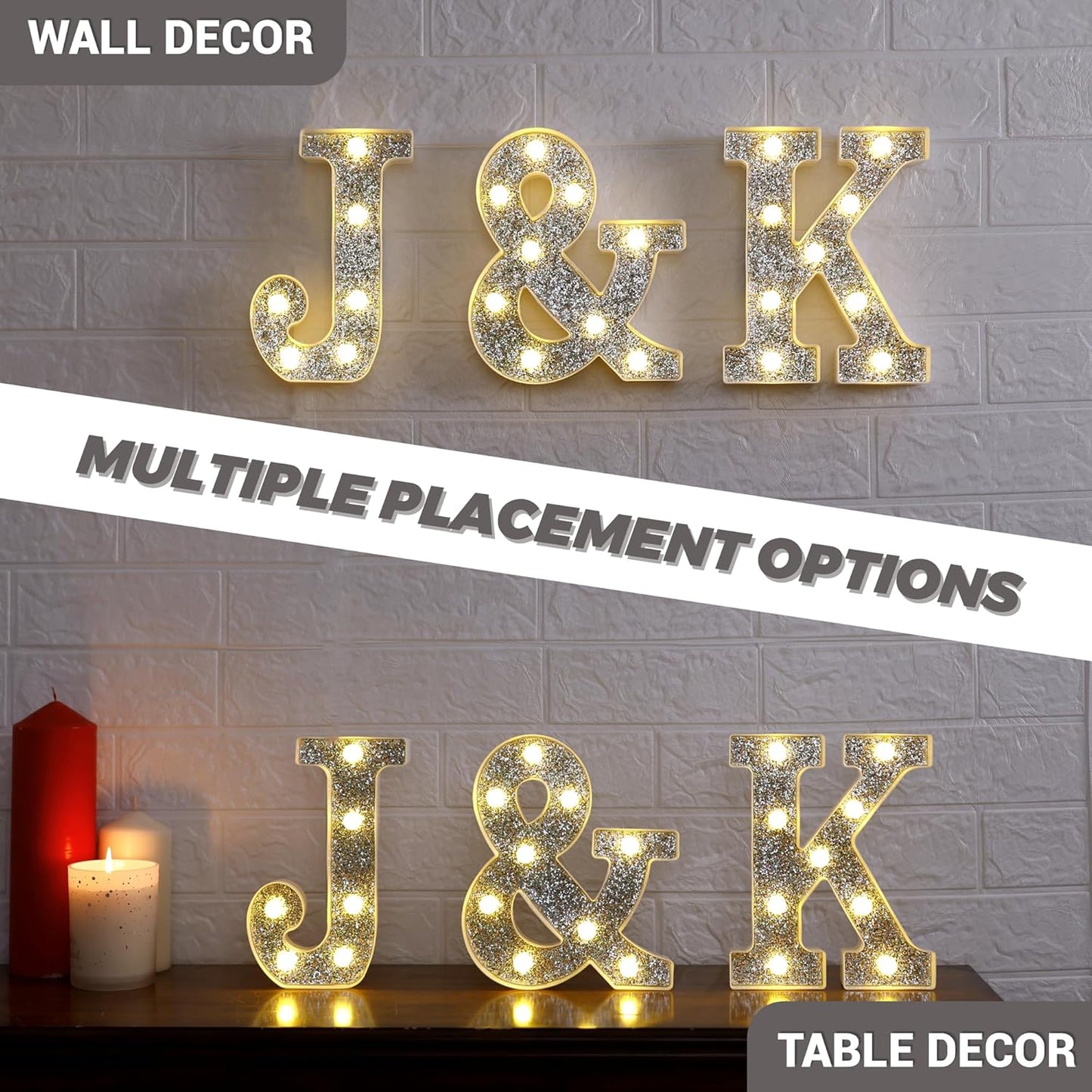 Marquee Light Up Letters, Glitter Silver LED Letter Lights Battery Powered Alphabet Letter Sign for Night Light Wedding Birthday Party Cafe Bar Decoration Girls Room Decor - V