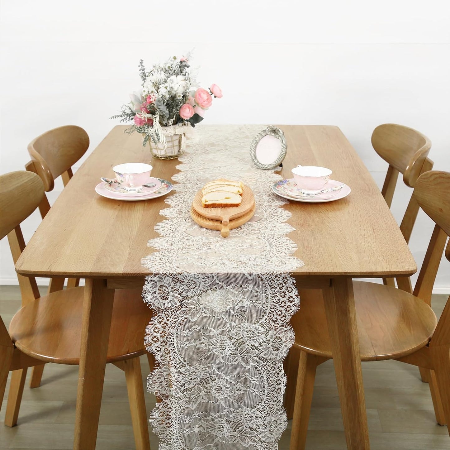 Lace Table Runner 6 Packs Ivory Table Fabric Embroidered Boho Table Runners for Party Wedding Bridal Shower Decorations Vintage Rustic Table Runners 14x120 Inches