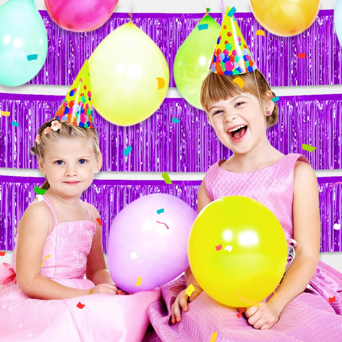 6 Pack 10 Feet Purple Foil Fringe Garland Metallic Tinsel Streamers Banner Wall Hanging Curtain Backdrop for Parade Floats, Birthday, Graduate, Mother's Day, Wedding Party Decoration
