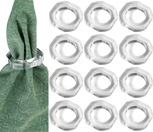 Clear Napkin Holder, Napkin Rings Set of 12, Fall Thanksgiving Christmas Napkin Rings, Festival Acrylic Napkin Ring Holders, Napkin Ring Bulk for Wedding, Party, Elegant Table Settings - CLEENTABLE