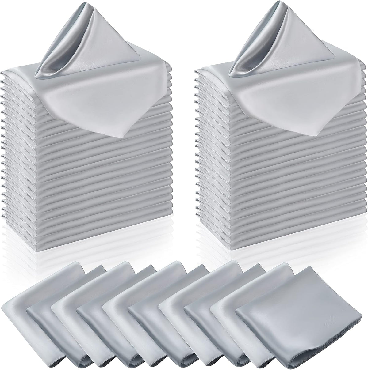 Manyshofu 60 Pieces Silver Satin Napkins - 20x20 Inches Cloth Napkins, Square Satin Fabric Napkins Set - Elegant & Reusable Table Napkins for Wedding Dinner Party Lunch Banquet Restaurant Decoration