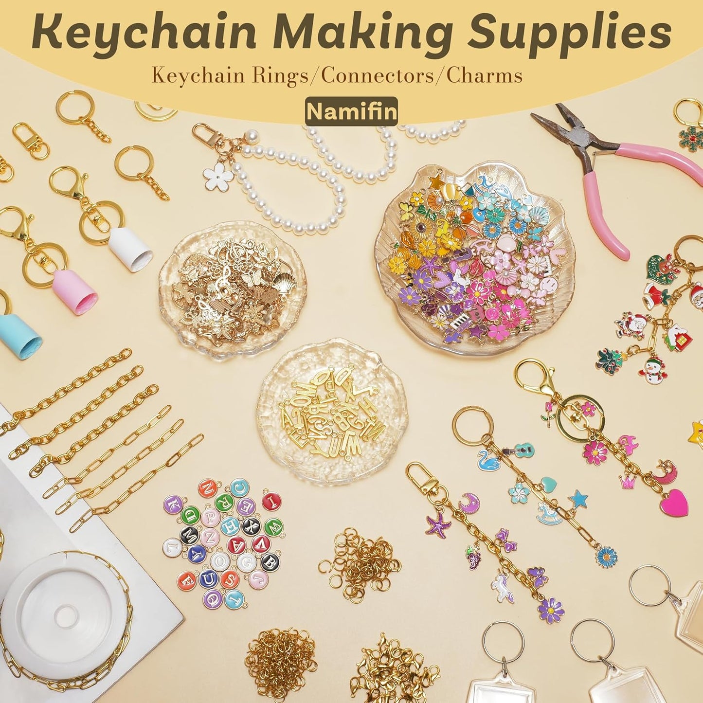 Namifin 384 Pcs Lip Gloss Keychain Making Kit with Charms & Keychain Clips - DIY Bag Charms, Photo Keychains, Personalized Gifts for Friends Small Business