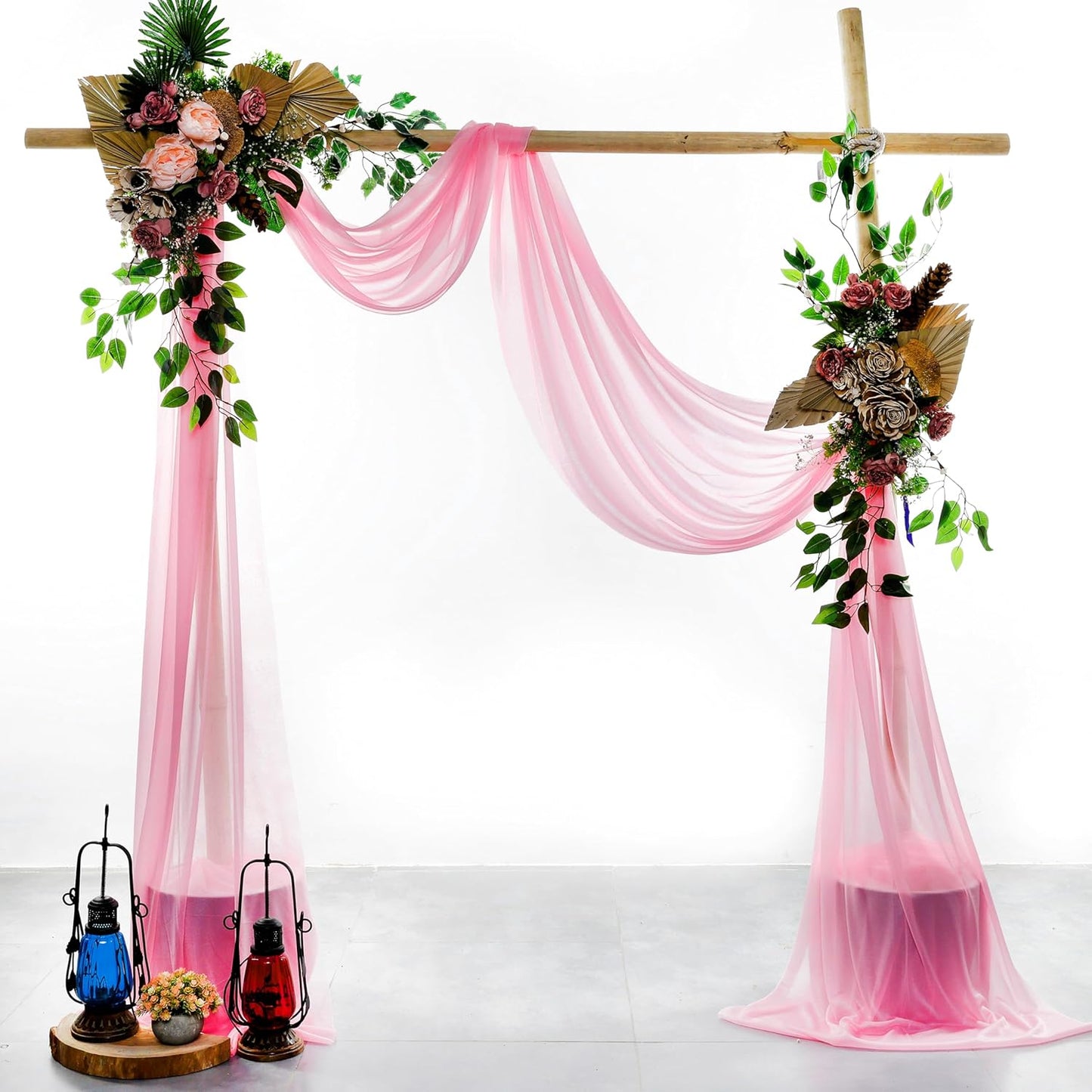 VDS Pack of 2 Panel (30 Inch X 100 Feet) Wedding Arch Draping Fabric Sheer Chiffon Fabric Drapery for Wedding Ceremony Reception Swag Backdrop Canopy Chuppah ARBO Altars Decoration (Coral)