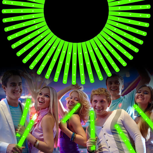Foam Glow Sticks Bulk, 30 PCS Green Light Up Foam Sticks 3 Modes, Glow Party Supplies for Wedding,Raves, Carnival, Concert, 4th of July, Halloween, Christmas, New Year