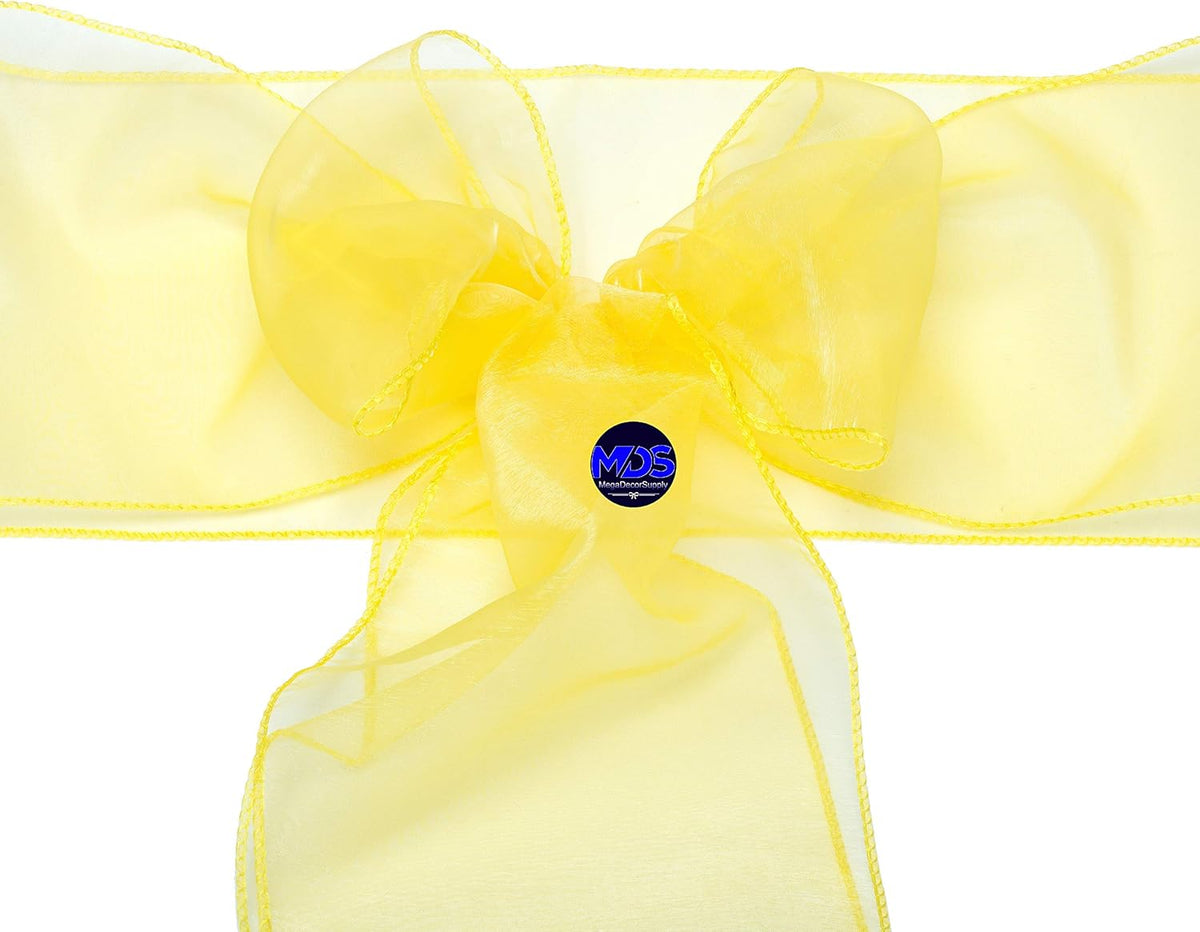 MDS Pack of 250 PCS Organza Chair Sashes Wider Dining Chair Bows Ribbon Tie Back for Wedding Party Birthday Bridal Shower Reception Event Banquet Home Chair Cover Decoration - Yellow